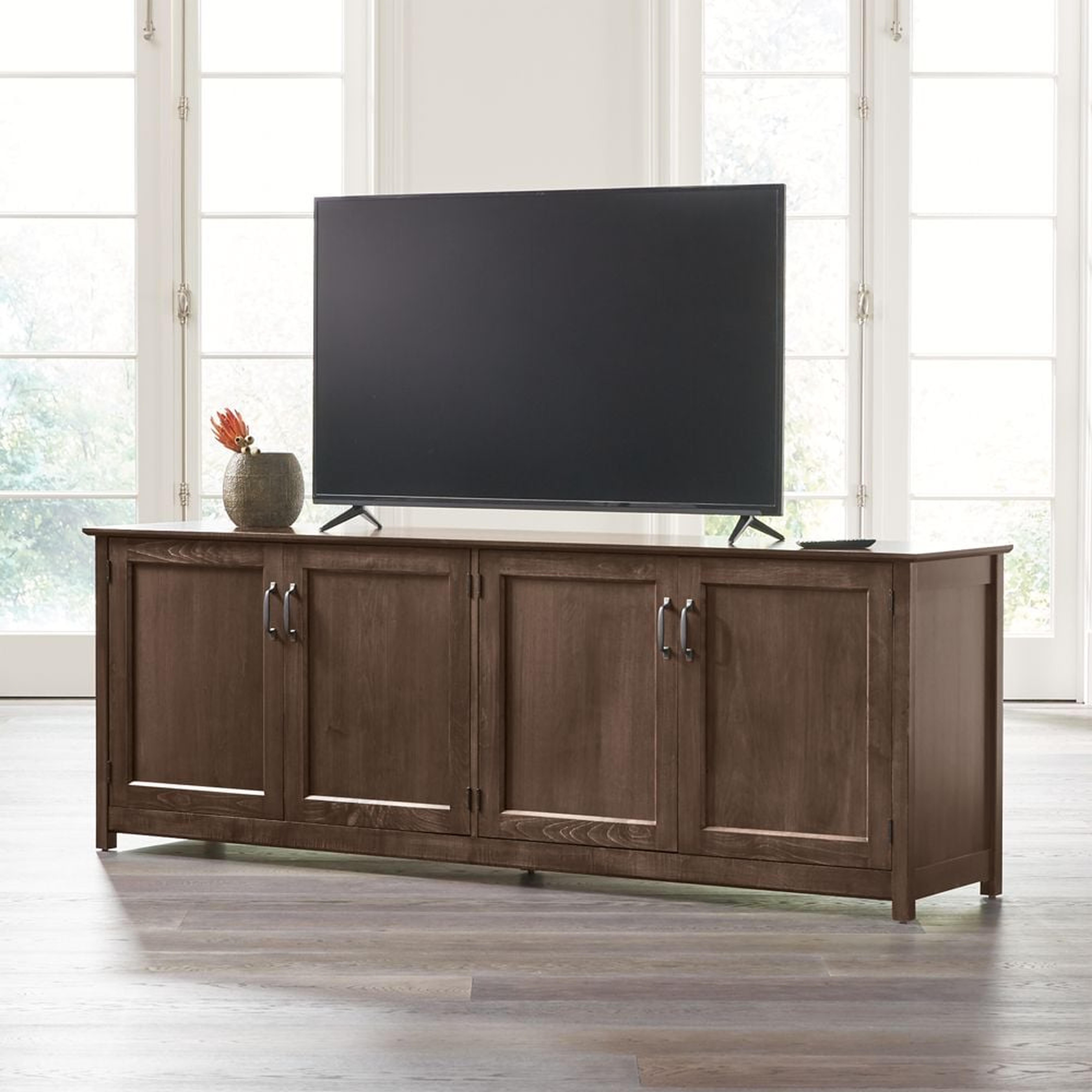 Ainsworth Cocoa 85" Media Console with Glass/Wood Doors - Crate and Barrel