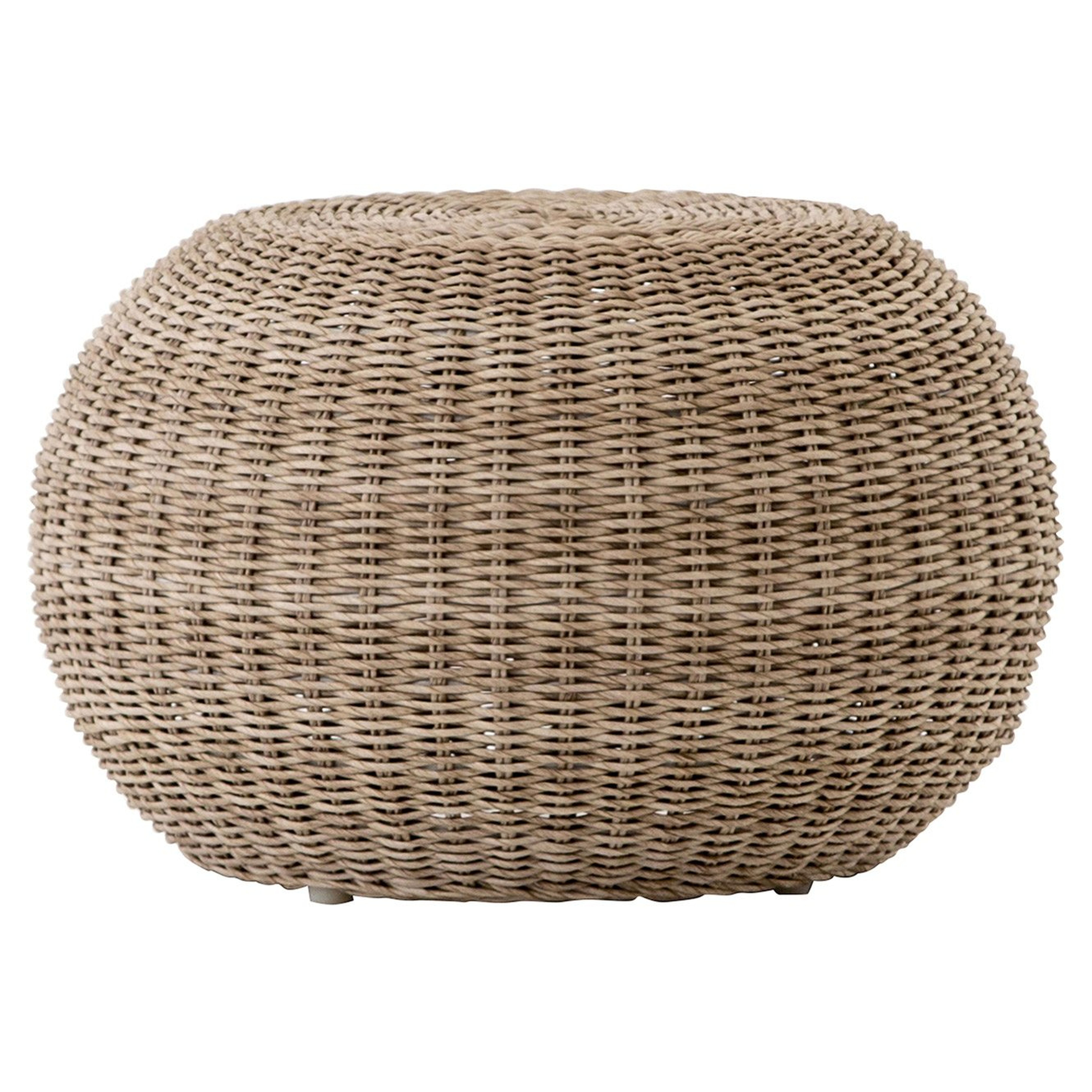 Airah Modern Classic Brown Rounded Woven Wicker Outdoor Accent Stool - Kathy Kuo Home