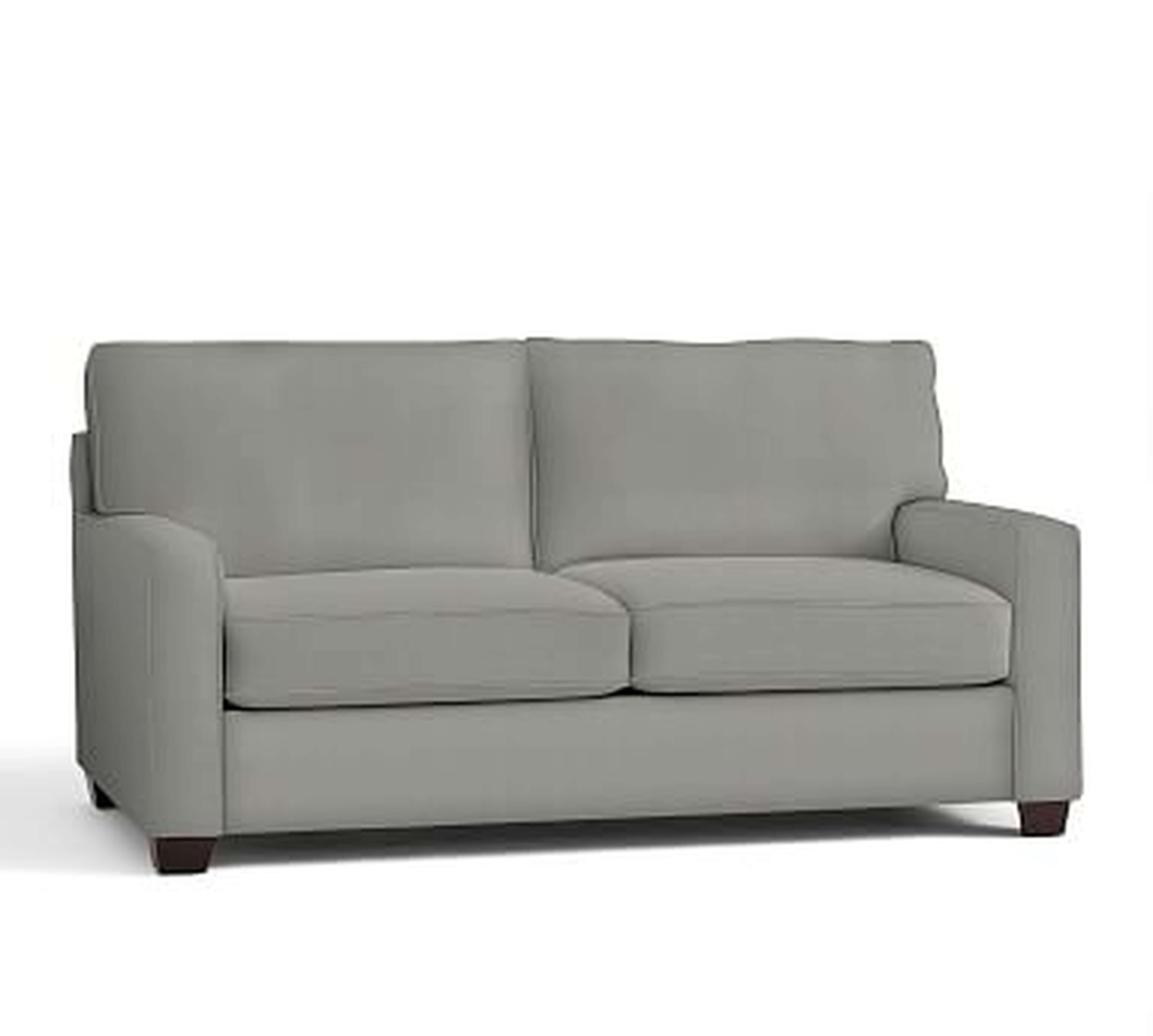Buchanan Square Arm Upholstered Loveseat 77.5", Polyester Wrapped Cushions, Performance Everydaysuede(TM) Metal Gray - Pottery Barn
