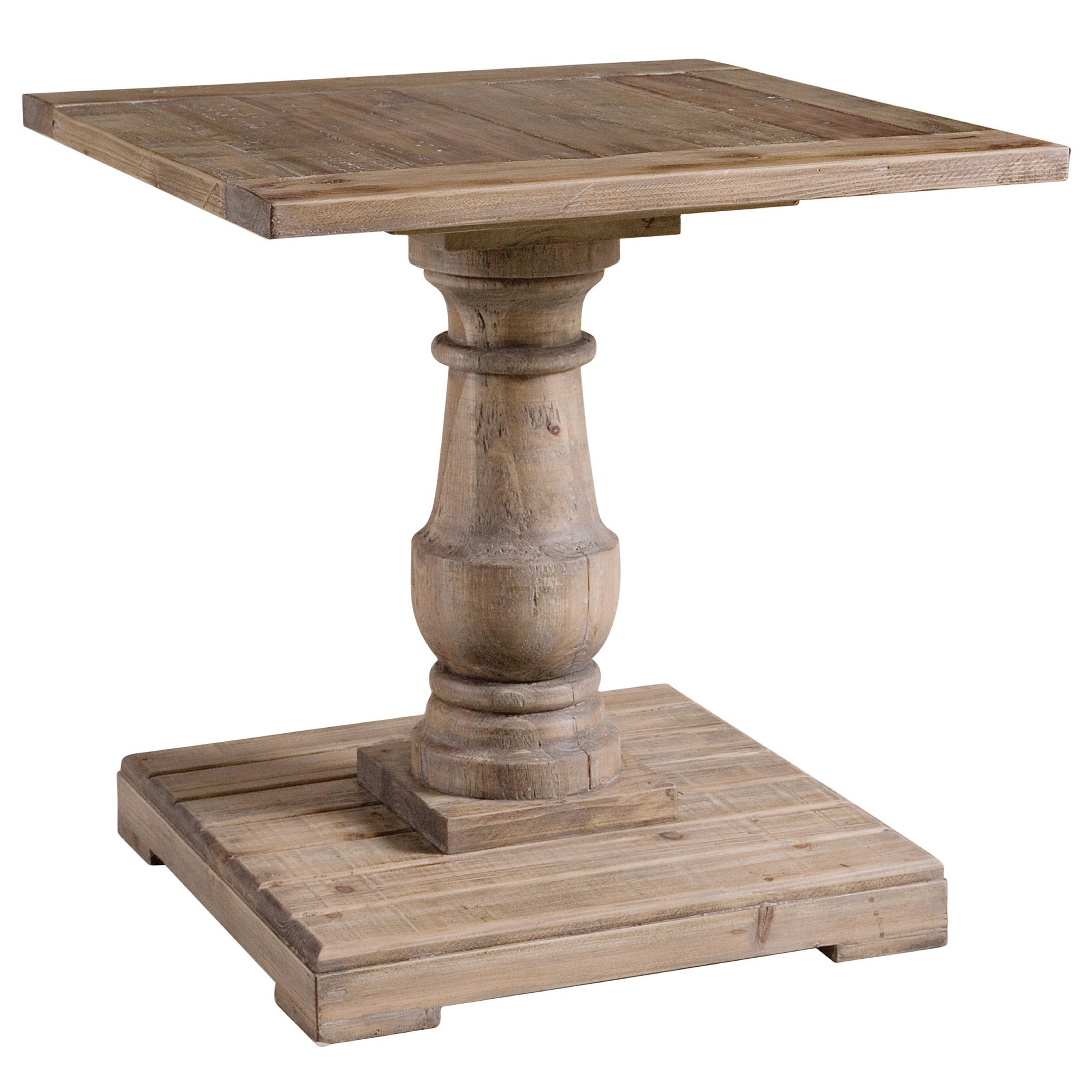 Gamble Rustic Lodge Salvaged Fir Stone Wash Pedestal End Table - Kathy Kuo Home
