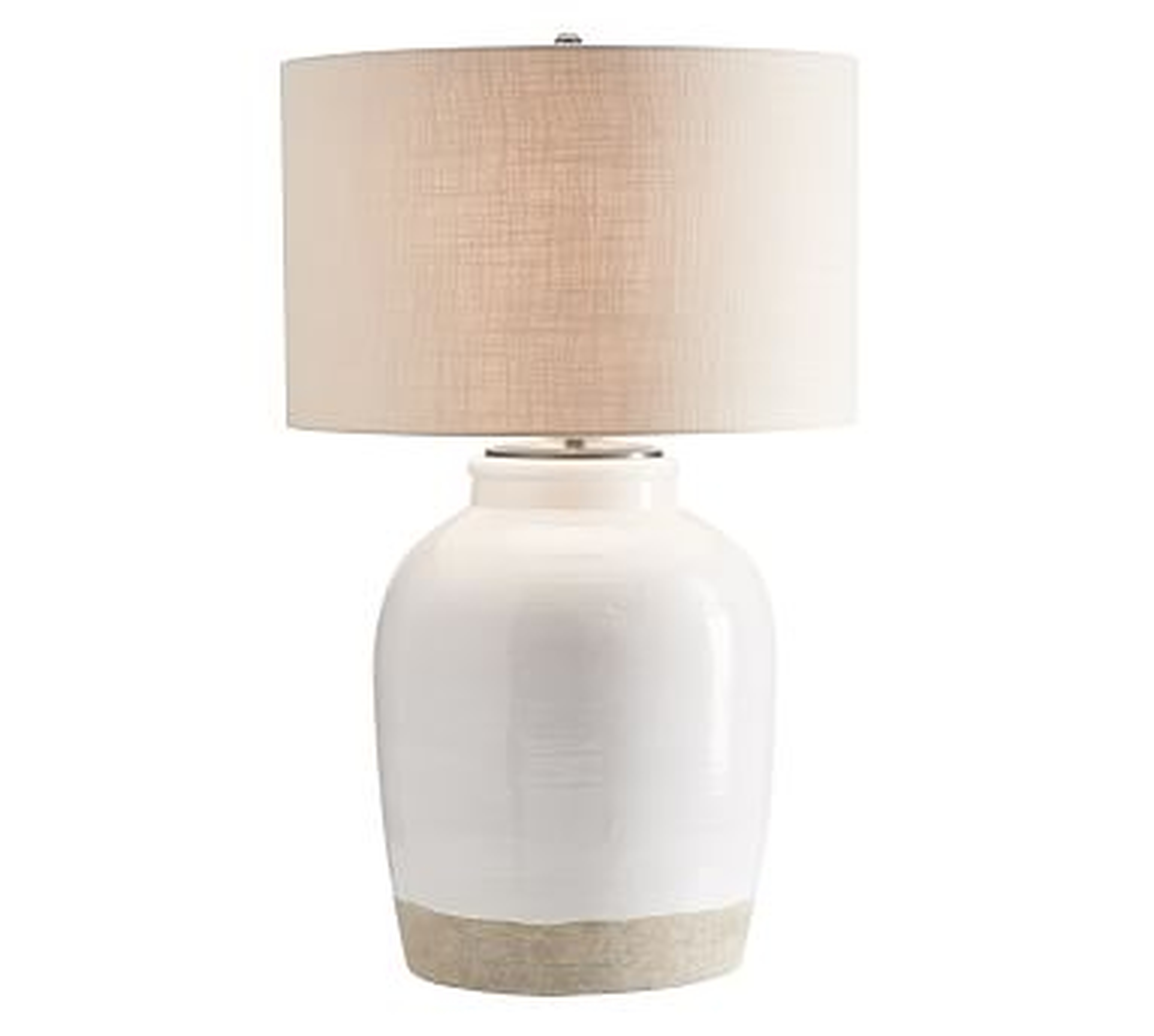 Miller 30" Medium Table Lamp, Ivory Base with X-Large Textured Straight Sided Shade, Sand - Pottery Barn
