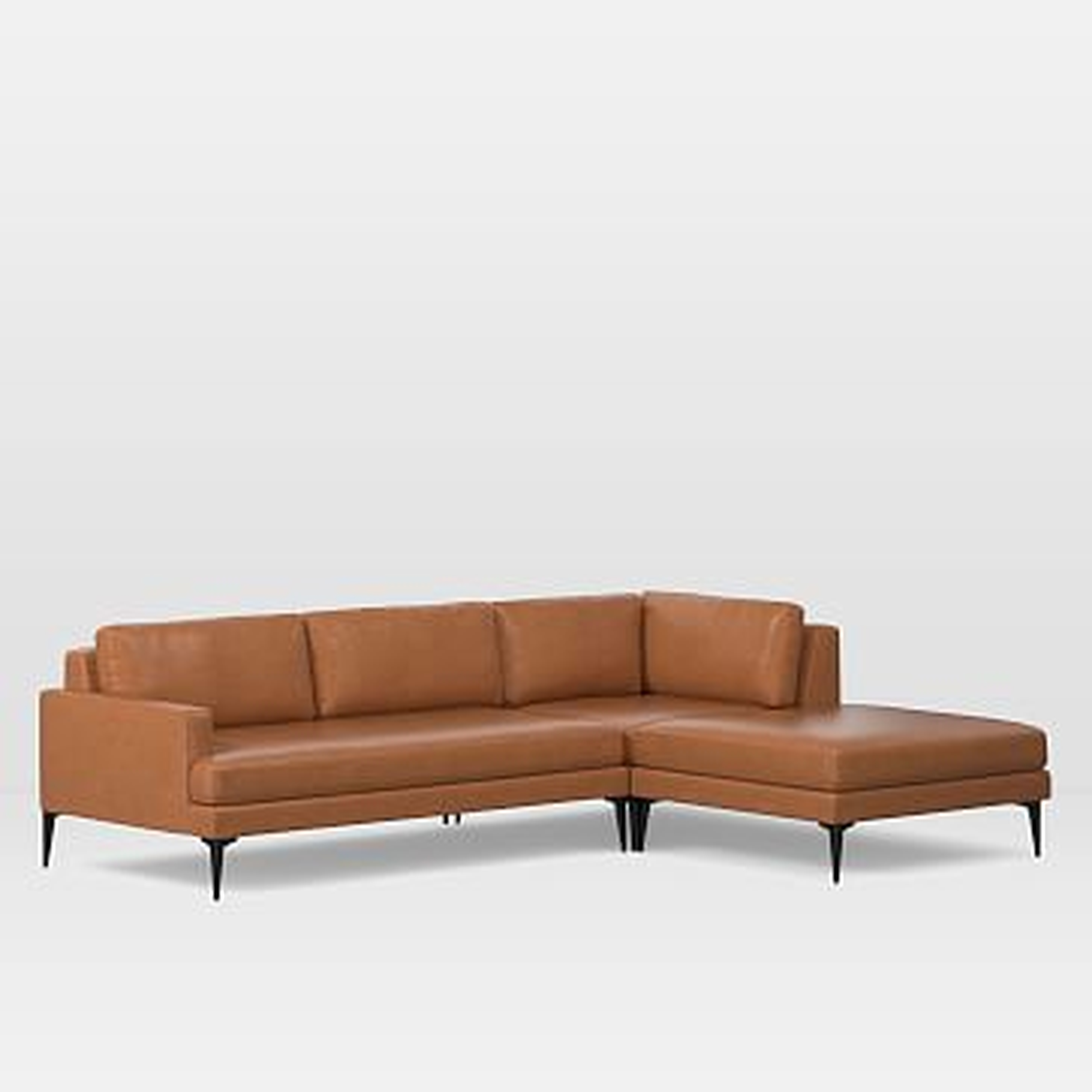 Andes Set 01: Left Arm 2.5 Seater Sofa, Corner, Ottoman, Leather, Saddle, Dark Pewter - West Elm