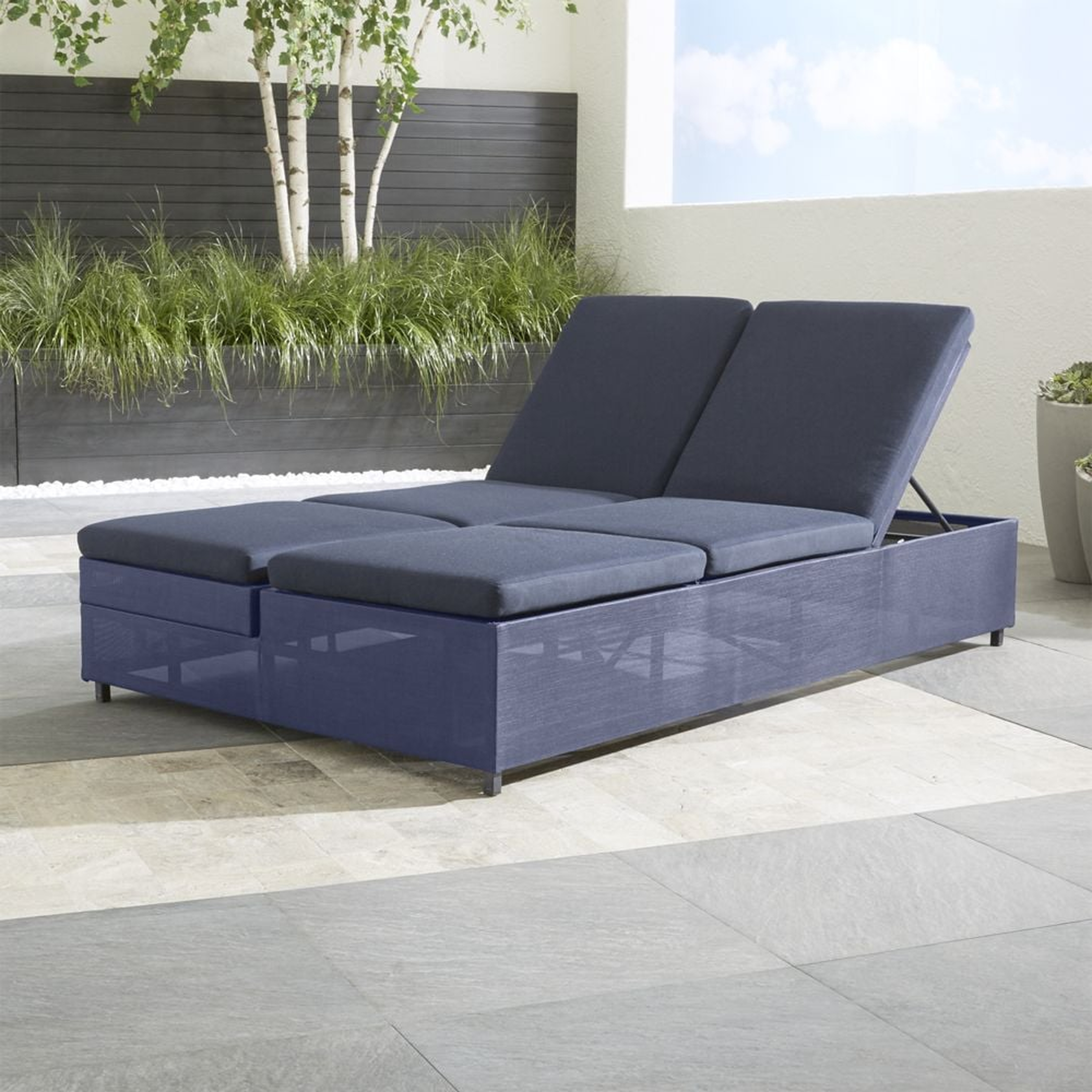 Dune Navy Double Outdoor Chaise Sofa Lounge with Sunbrella Â® Cushions - Crate and Barrel