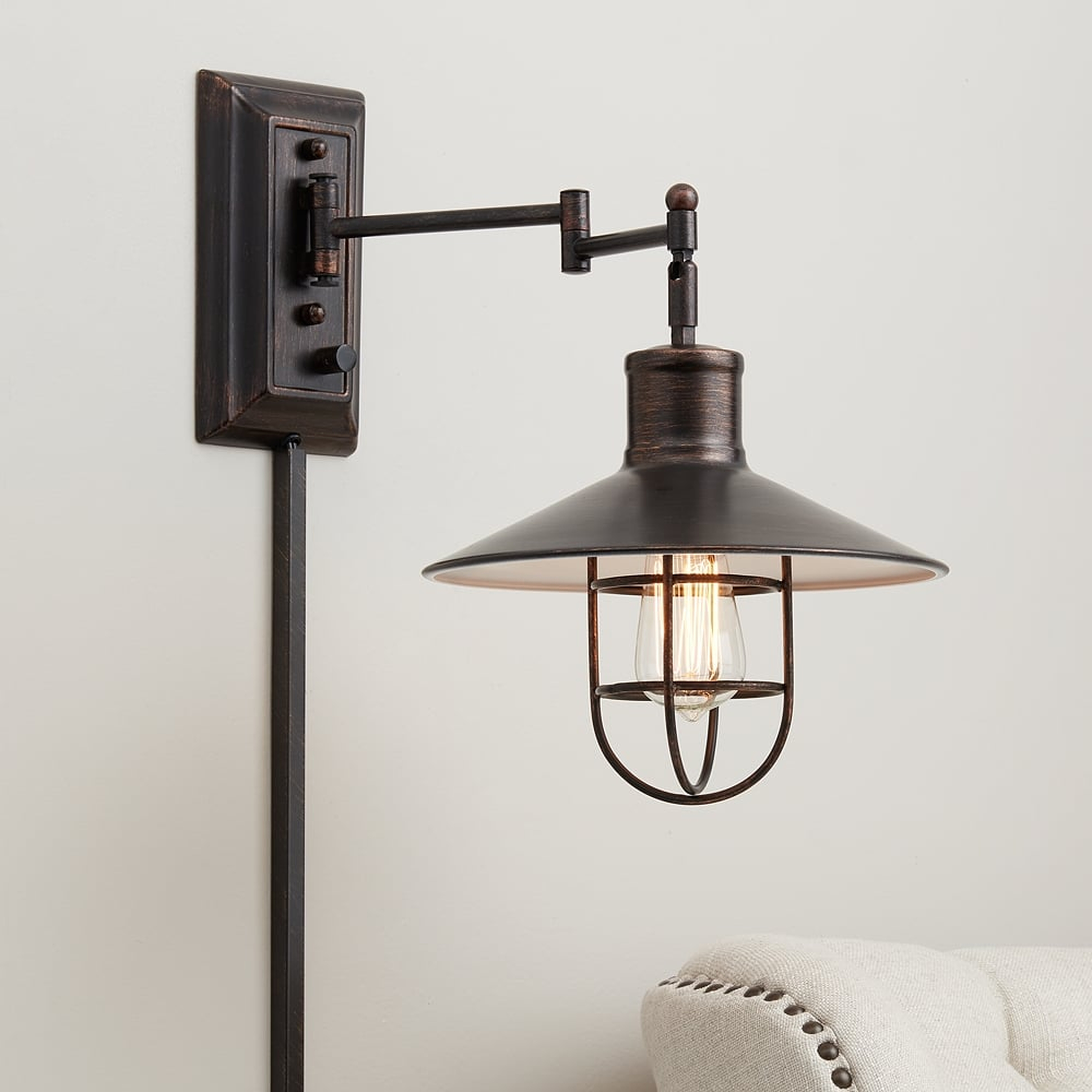 Hektor Brushed Bronze Plug-In Swing Arm Wall Lamp - Style # 19P50 - Lamps Plus