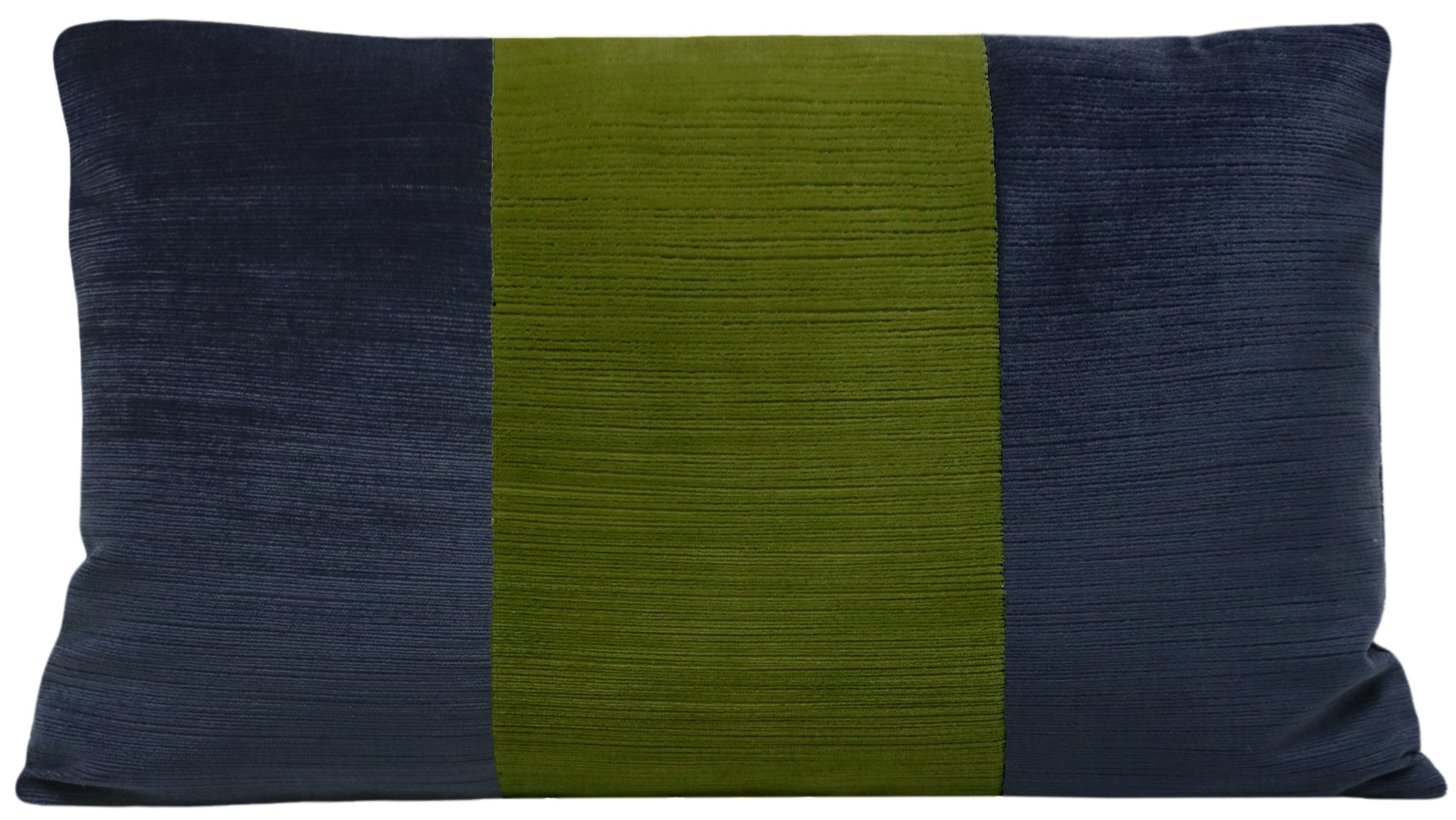 THE LITTLE LUMBAR :: STRIE VELVET // NAVY BLUE + PERIDOT - LITTLE LUMBAR 12" X 18" - Little Design Company