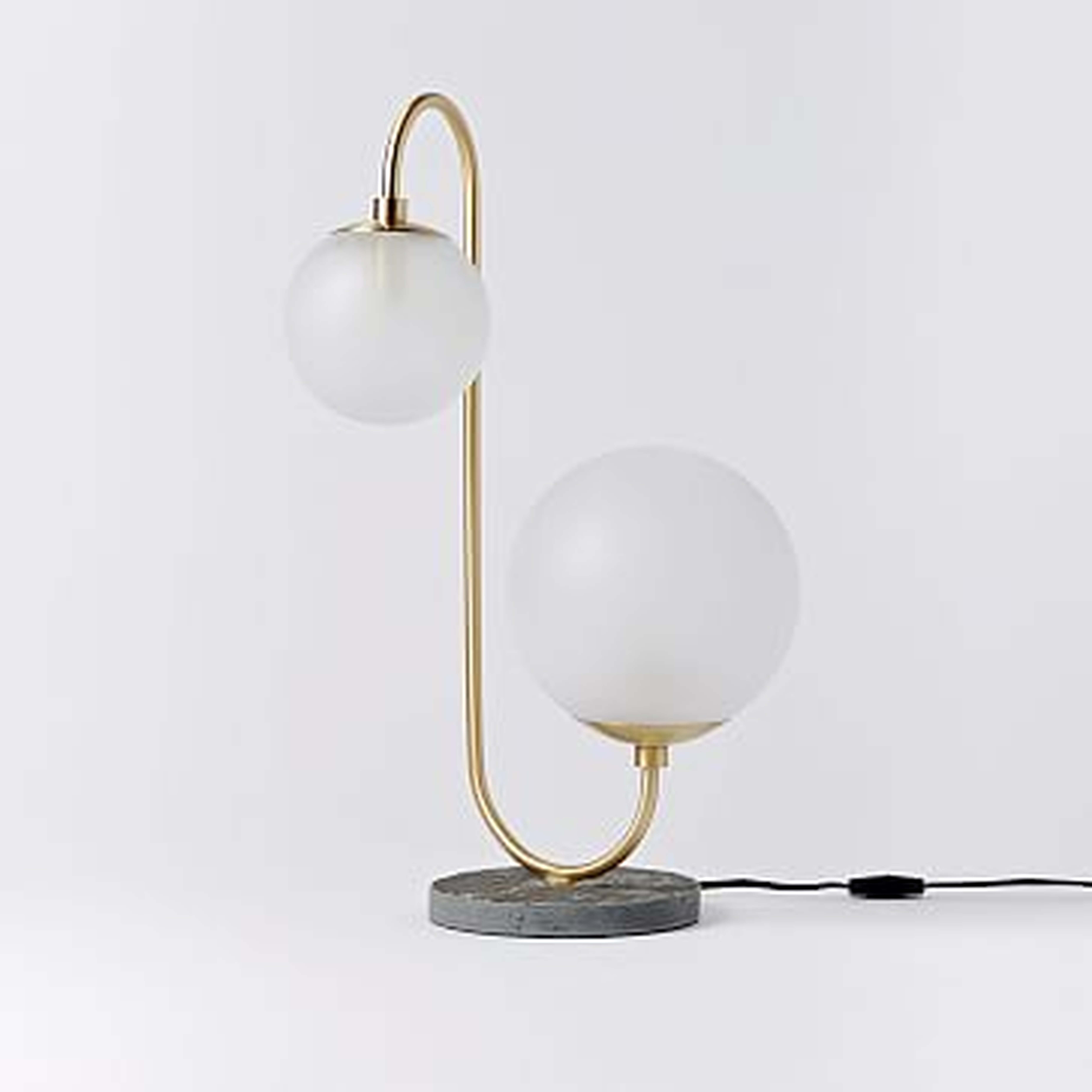 Pelle Asymmetrical Table Lamp, 2-Light, Antique Brass/White - West Elm