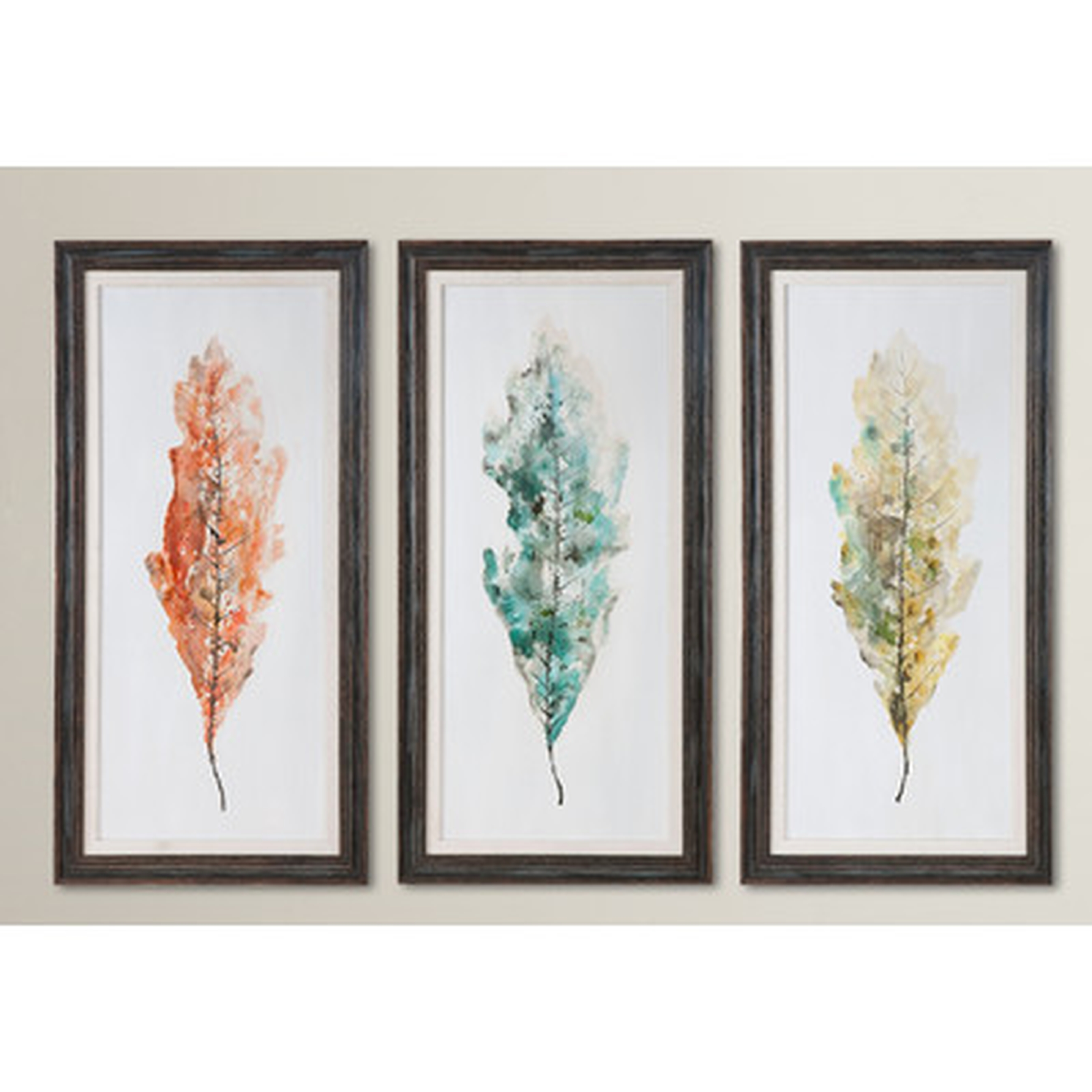 Tricolor Leaves Abstract Art 3 Piece Framed Painting Set - Wayfair