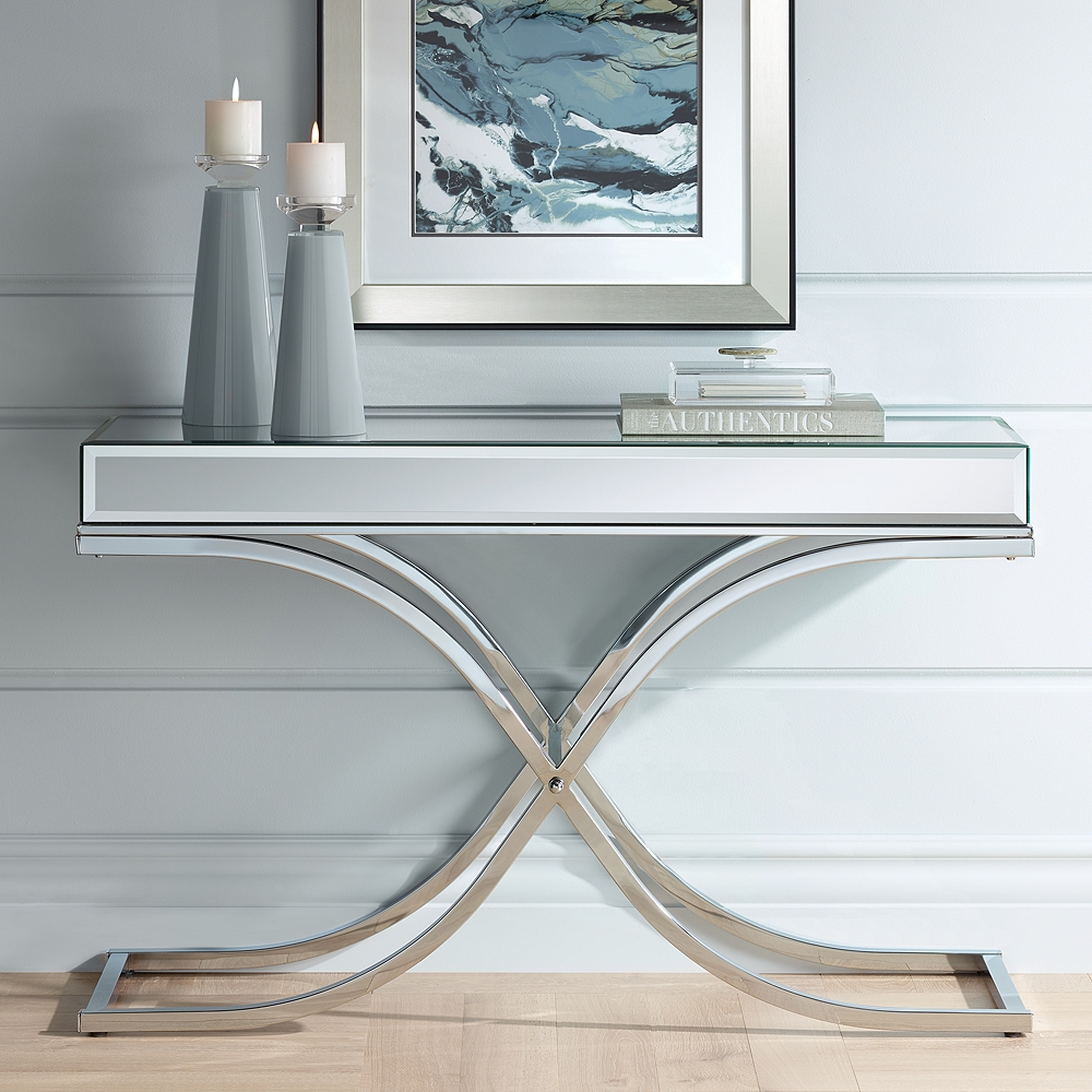 Desiree Silver Mirror Top and Chrome Console Table - Style # 46Y80 - Lamps Plus