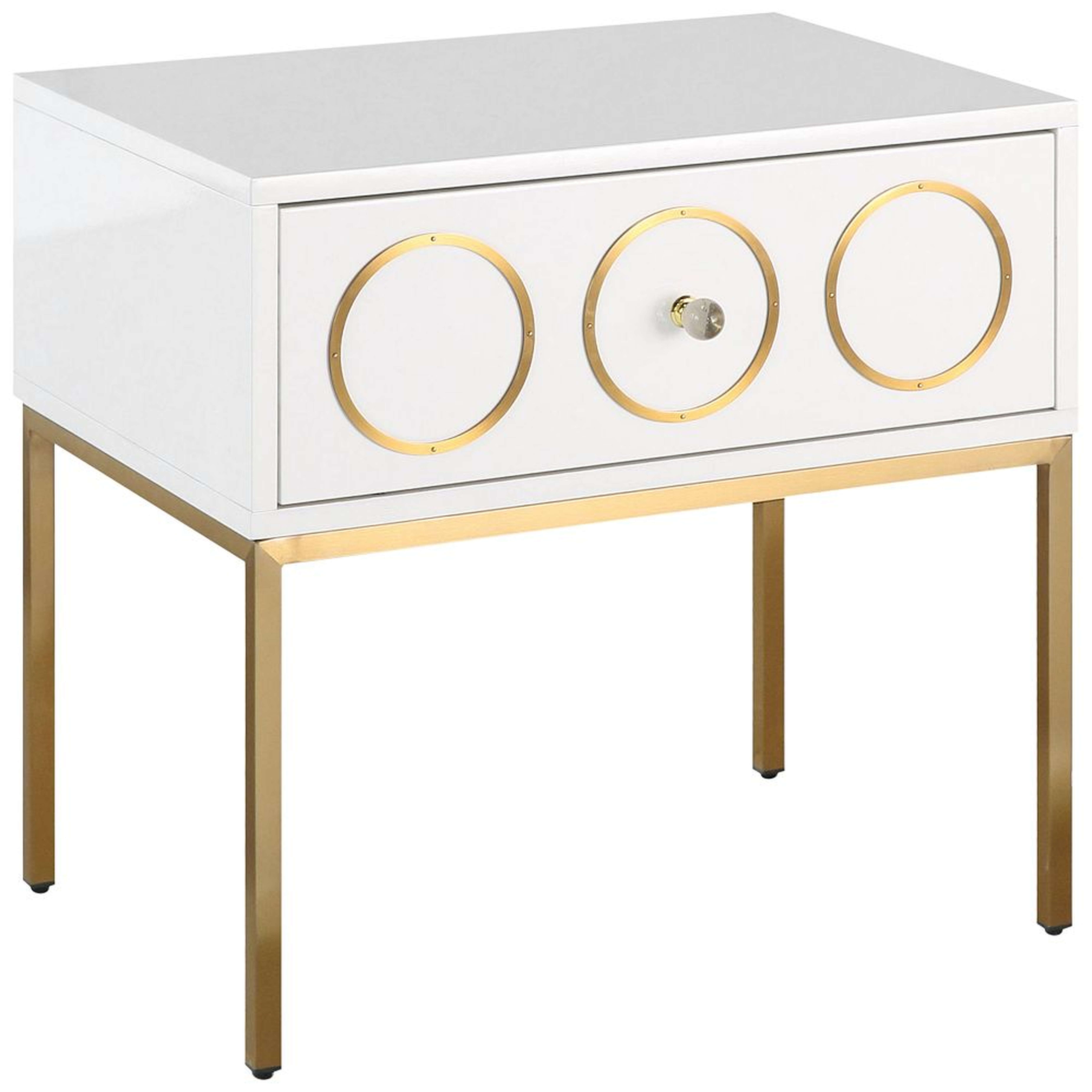 Ella High Gloss White Lacquer and Brushed Gold Side Table - Style # 34P16 - Lamps Plus