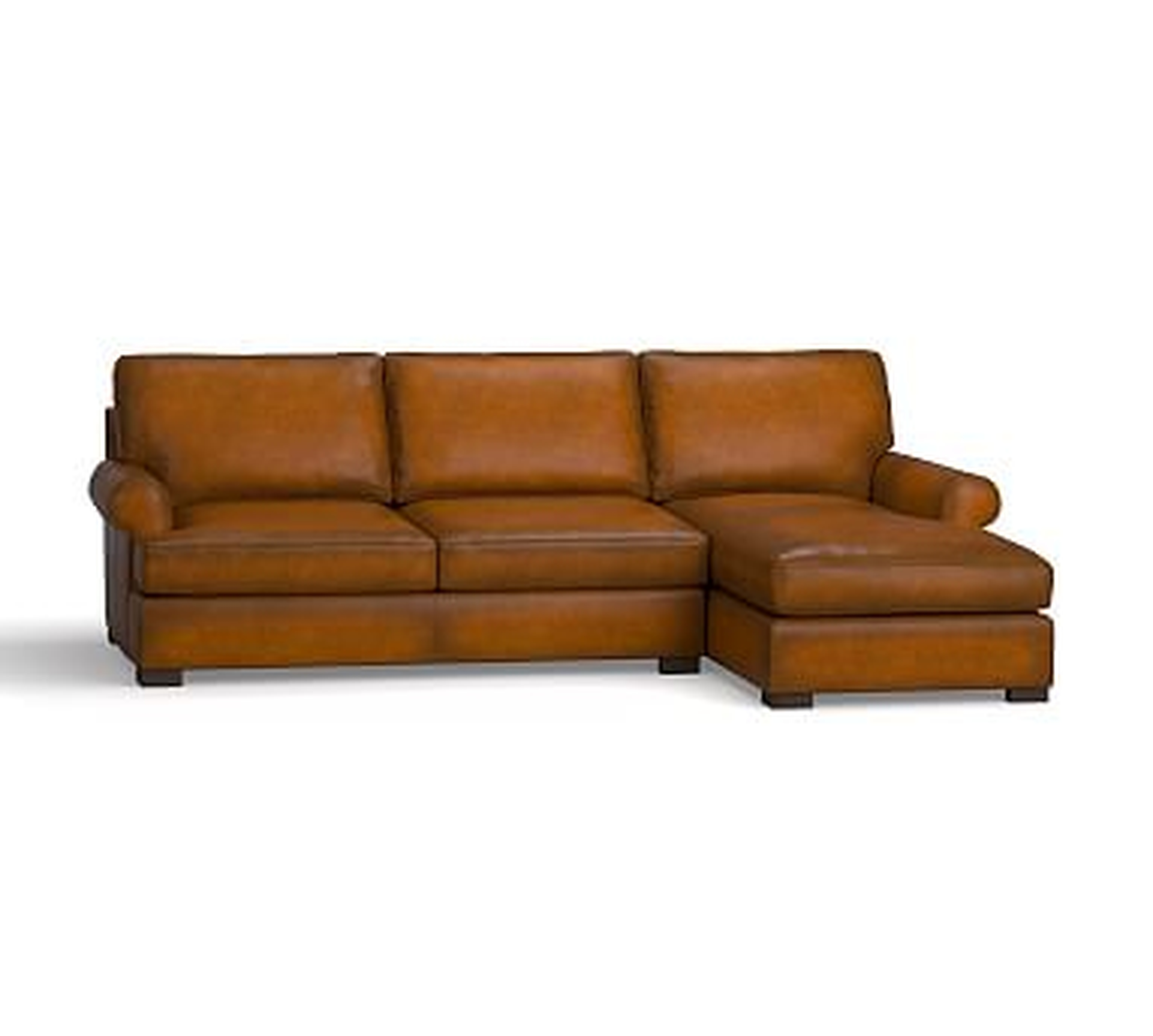Townsend Roll Arm Leather Left Chaise Sofa Sectional, Polyester Wrapped Cushions, Leather Burnished Bourbon - Pottery Barn