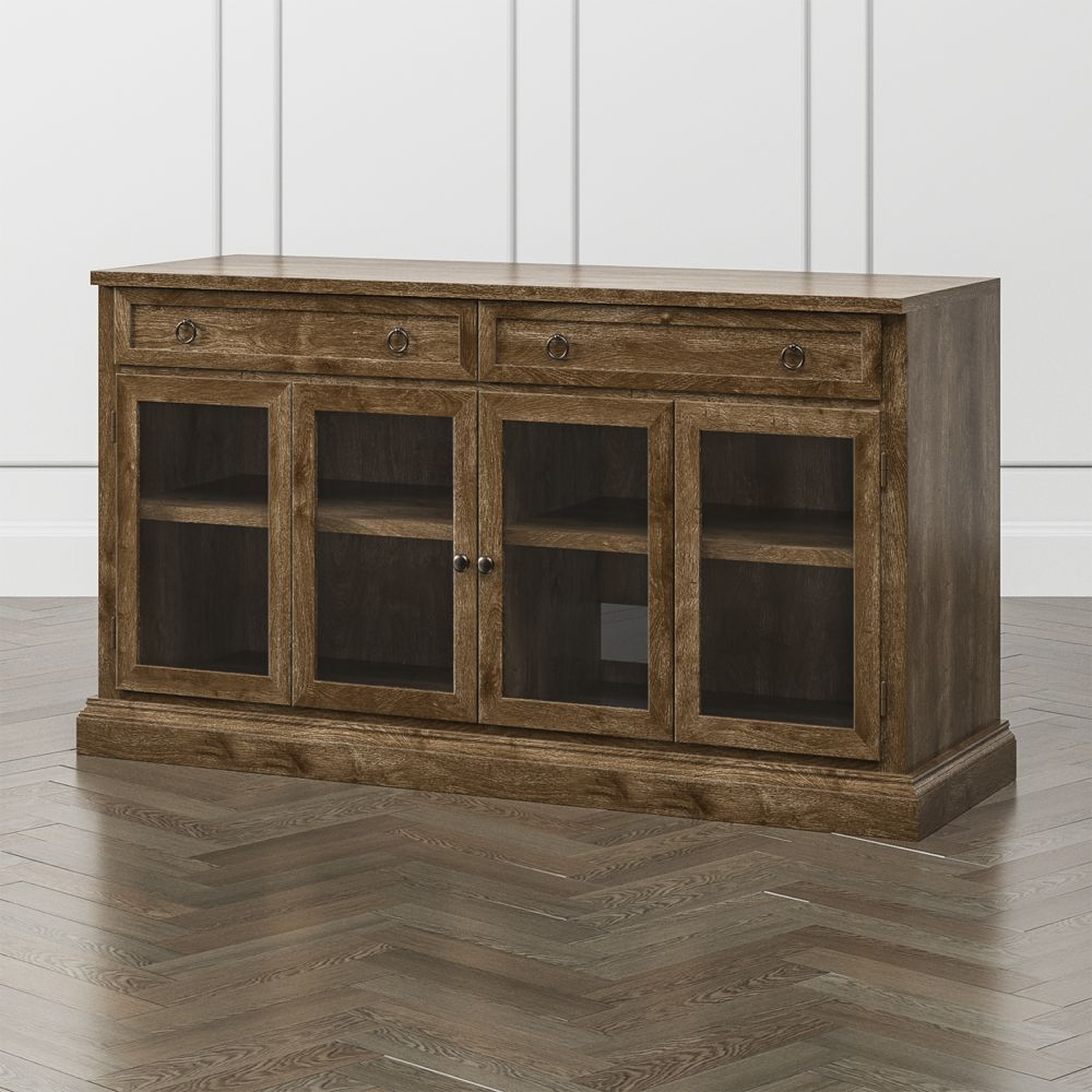 Cameo Nero Noce 62" Modular Media Console with Glass Doors - Crate and Barrel