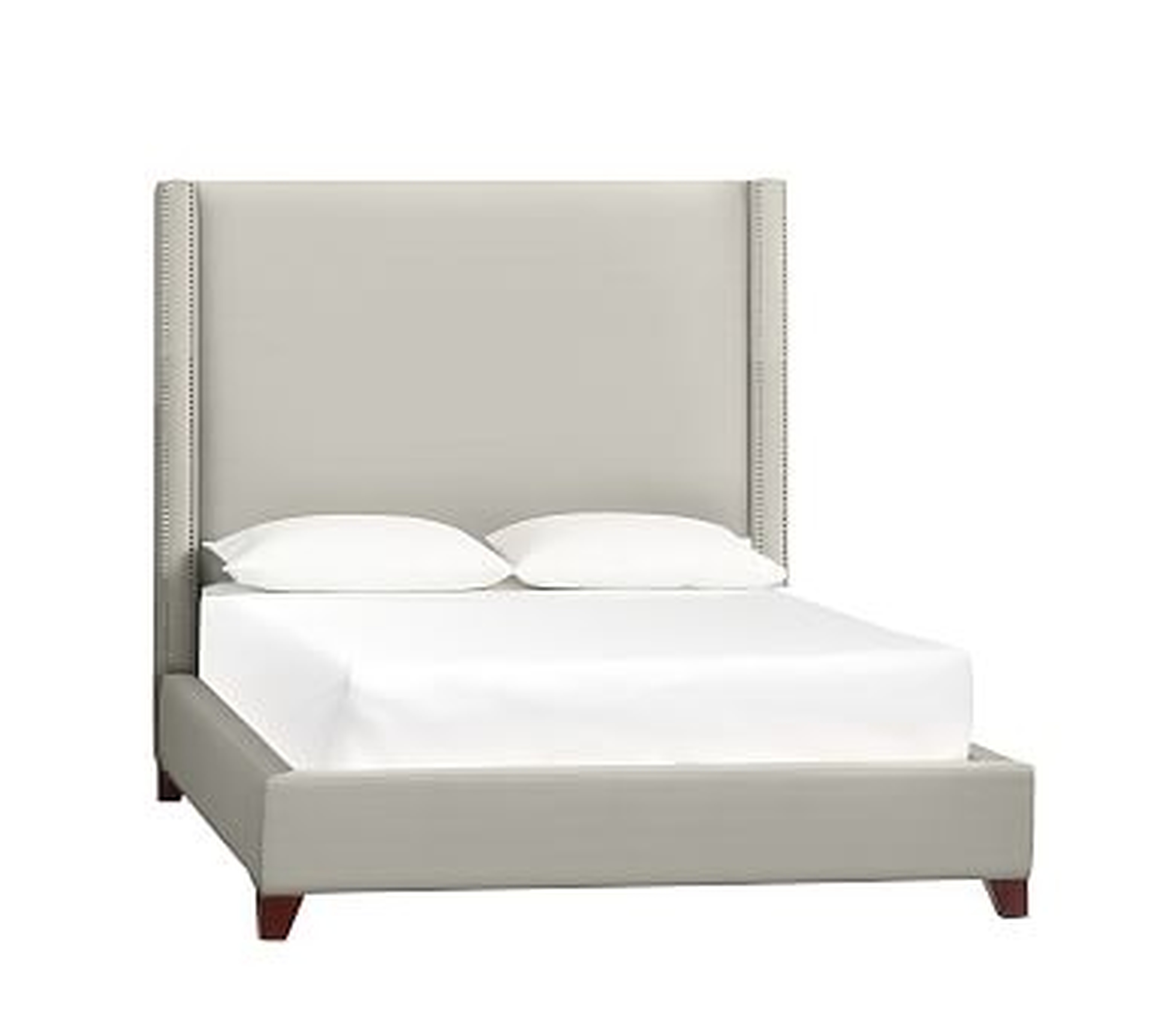 Harper Non-Tufted Upholstered Bed with Bronze Nailheads, King, Basketweave Slub Oatmeal - Pottery Barn