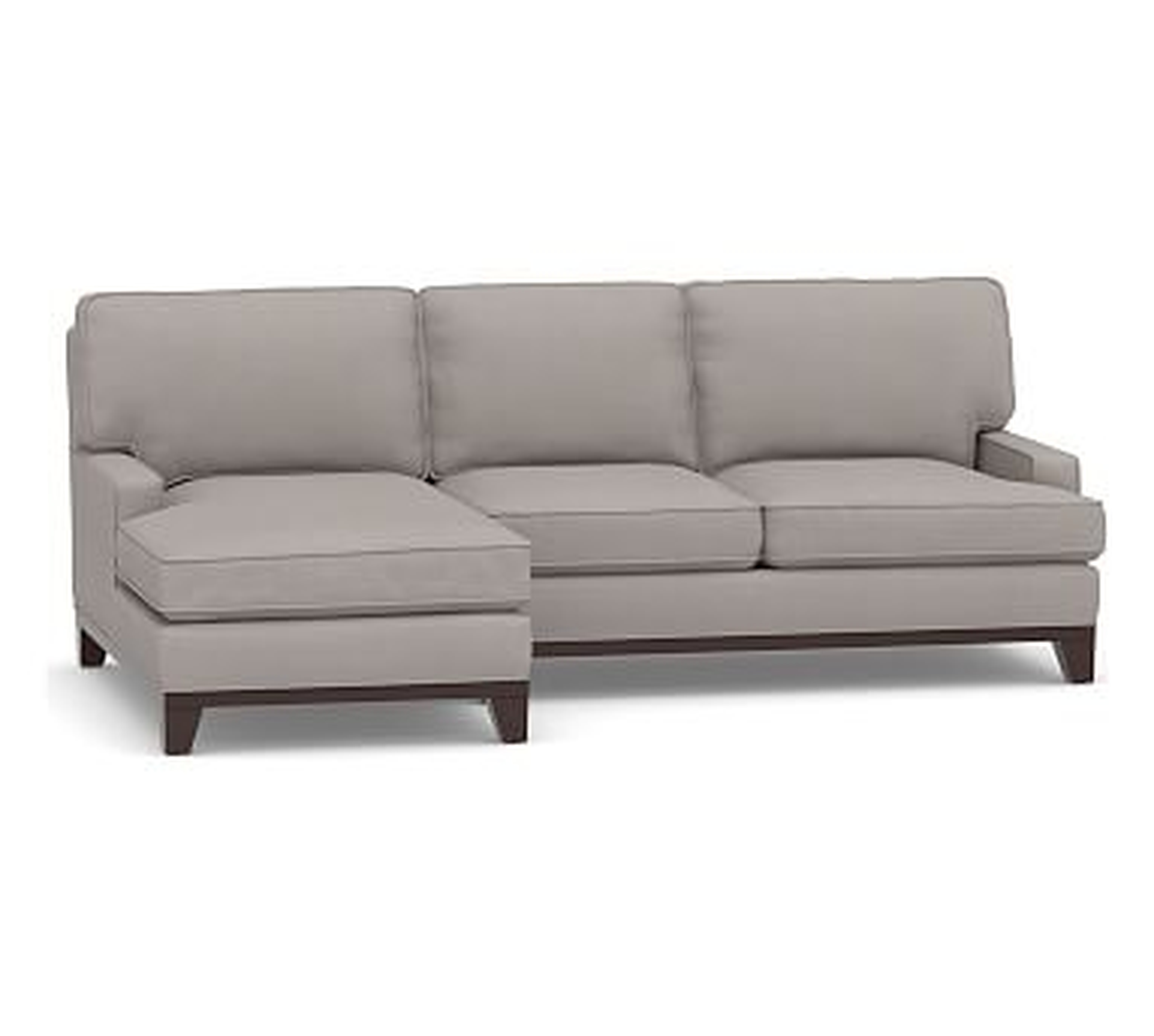 Seabury Upholstered Right Arm Sofa with Chaise Sectional, Down Blend Wrapped Cushions, Belgian Linen Light Gray - Pottery Barn