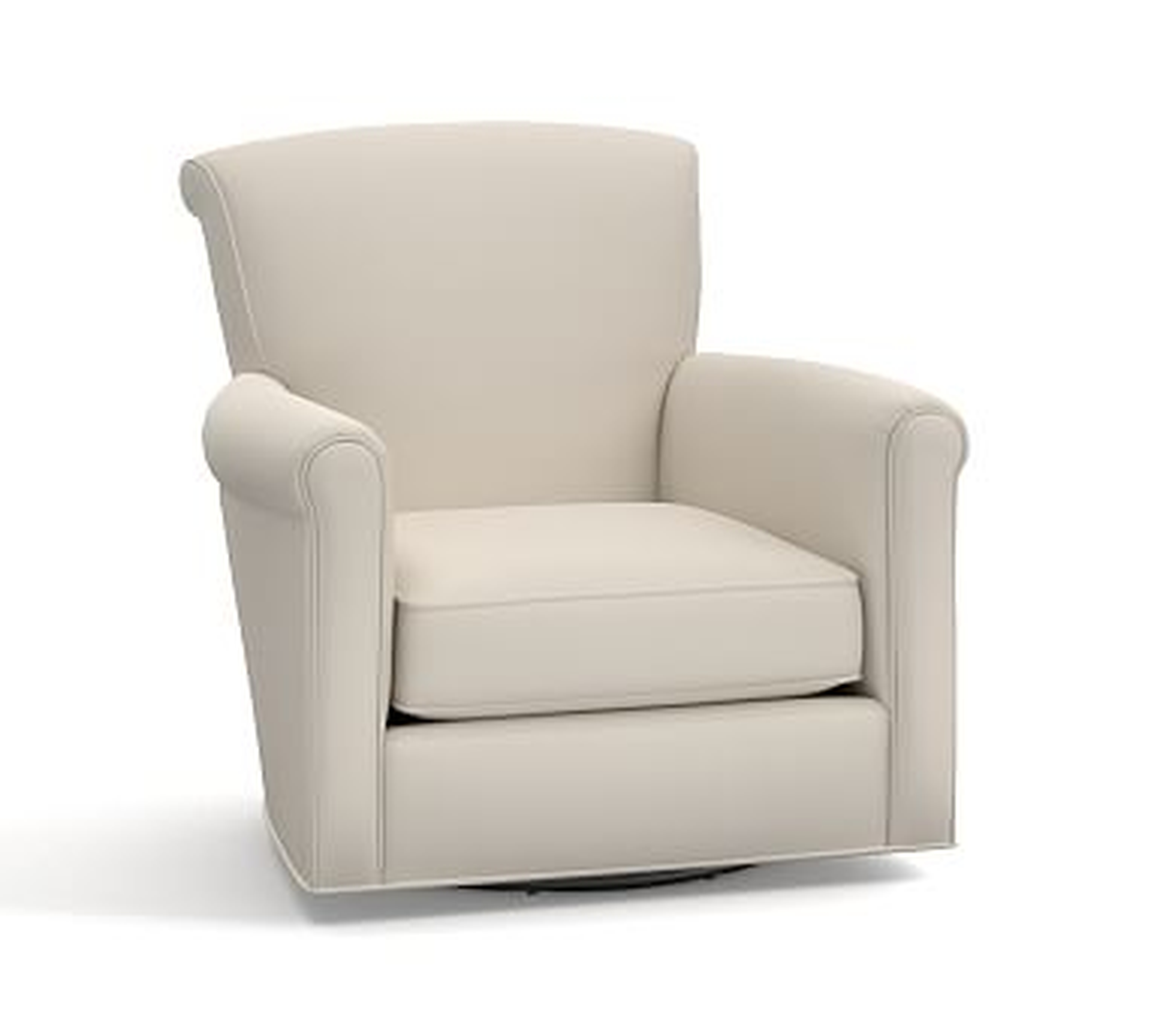 Irving Upholstered Swivel Armchair, Polyester Wrapped Cushions, Twill Cream - Pottery Barn