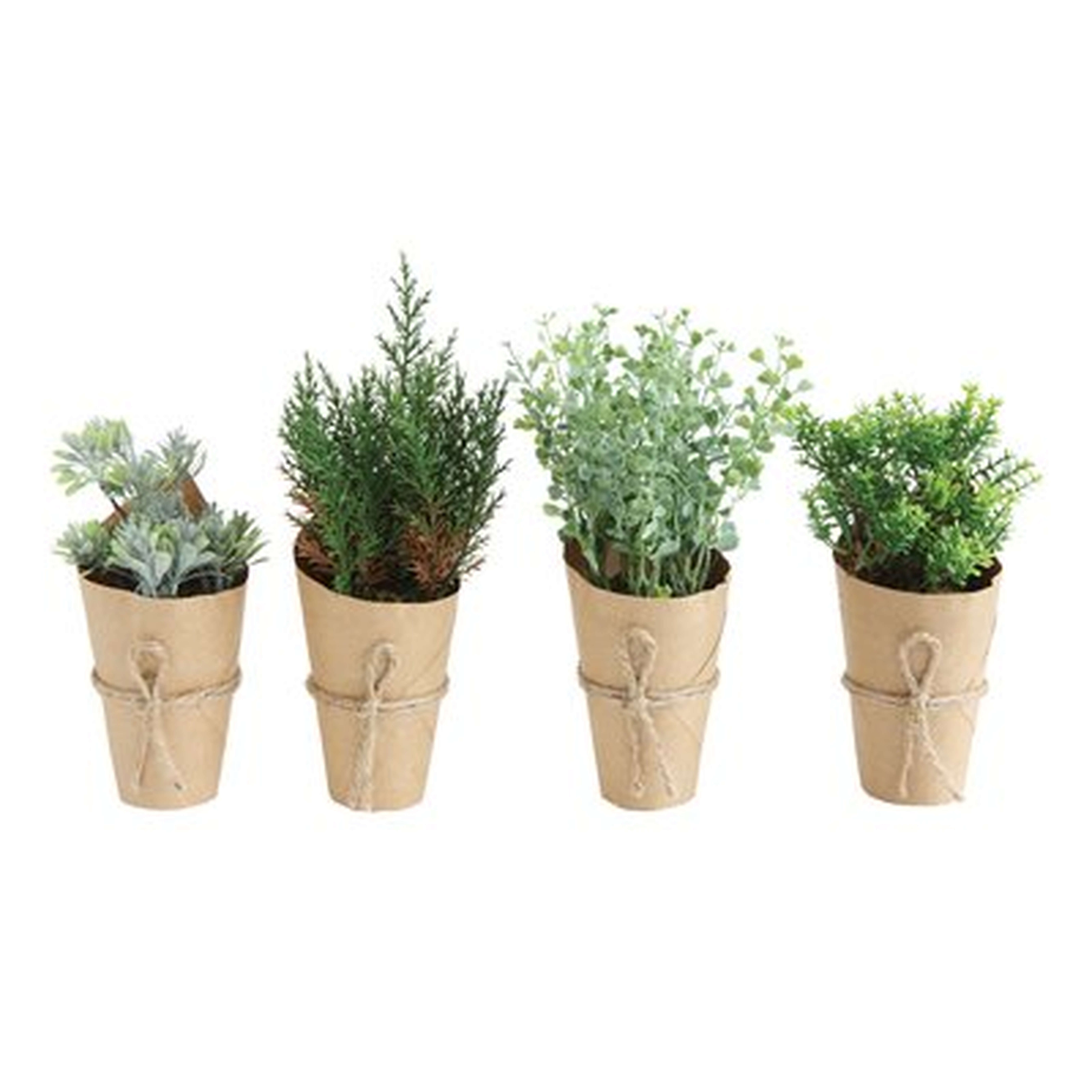 4 Piece Artificial Indoor Mini Desktop Plants in Paper Wrapped Pot - Birch Lane