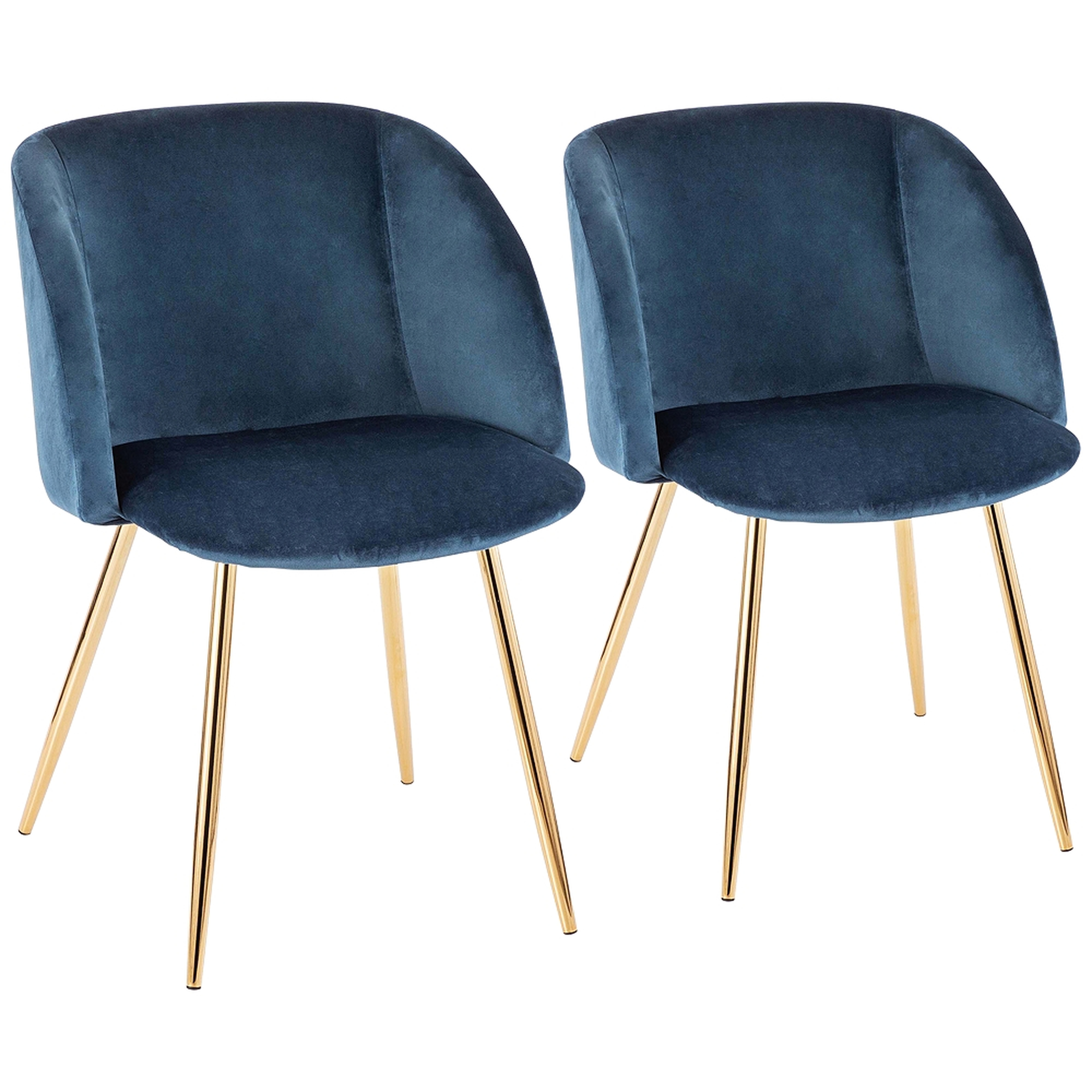 Fran Gold Metal and Blue Velvet Dining Chairs Set of 2 - Style # 60G32 - Lamps Plus