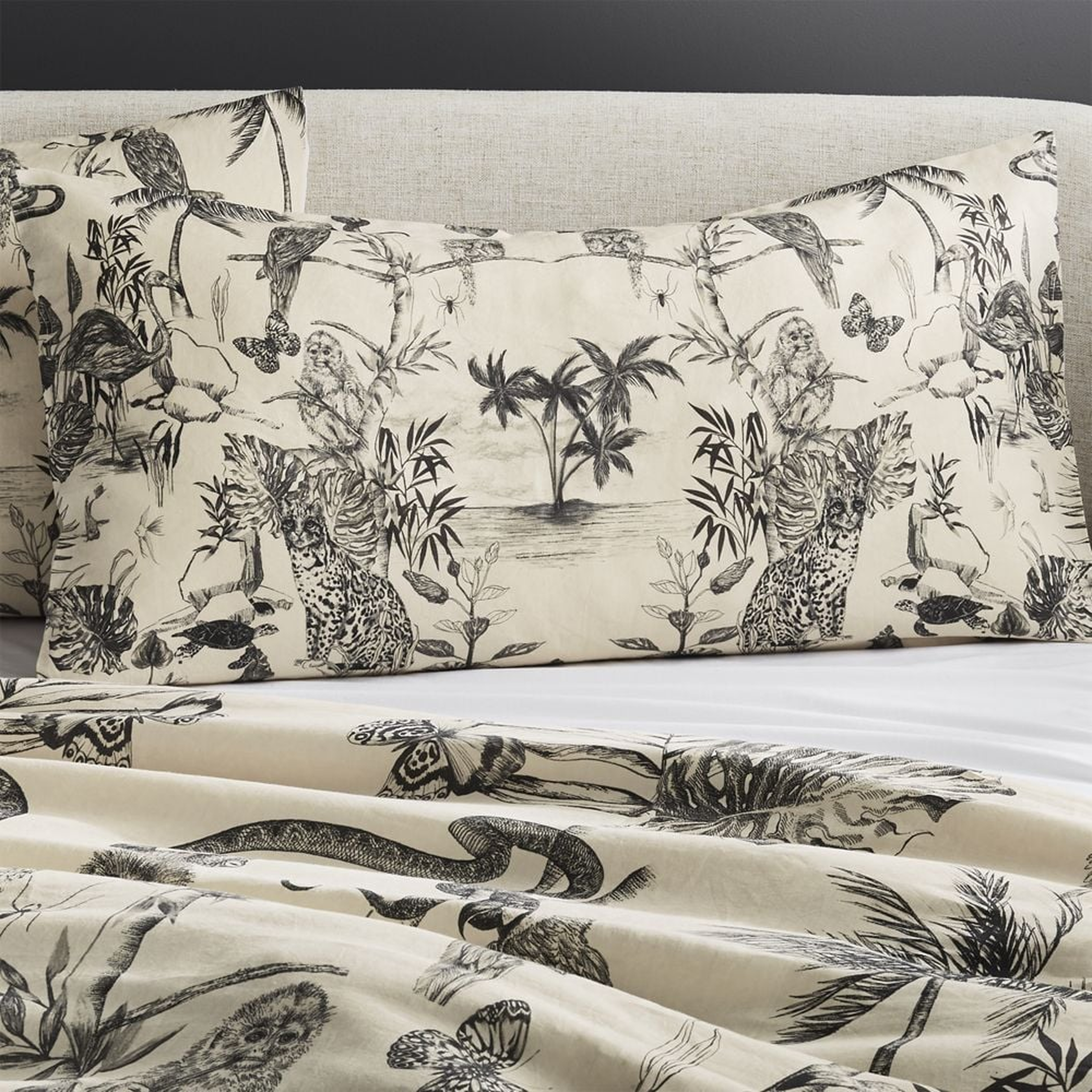 Midnight Jungle Linen King Pillow Shams Set of 2 - CB2