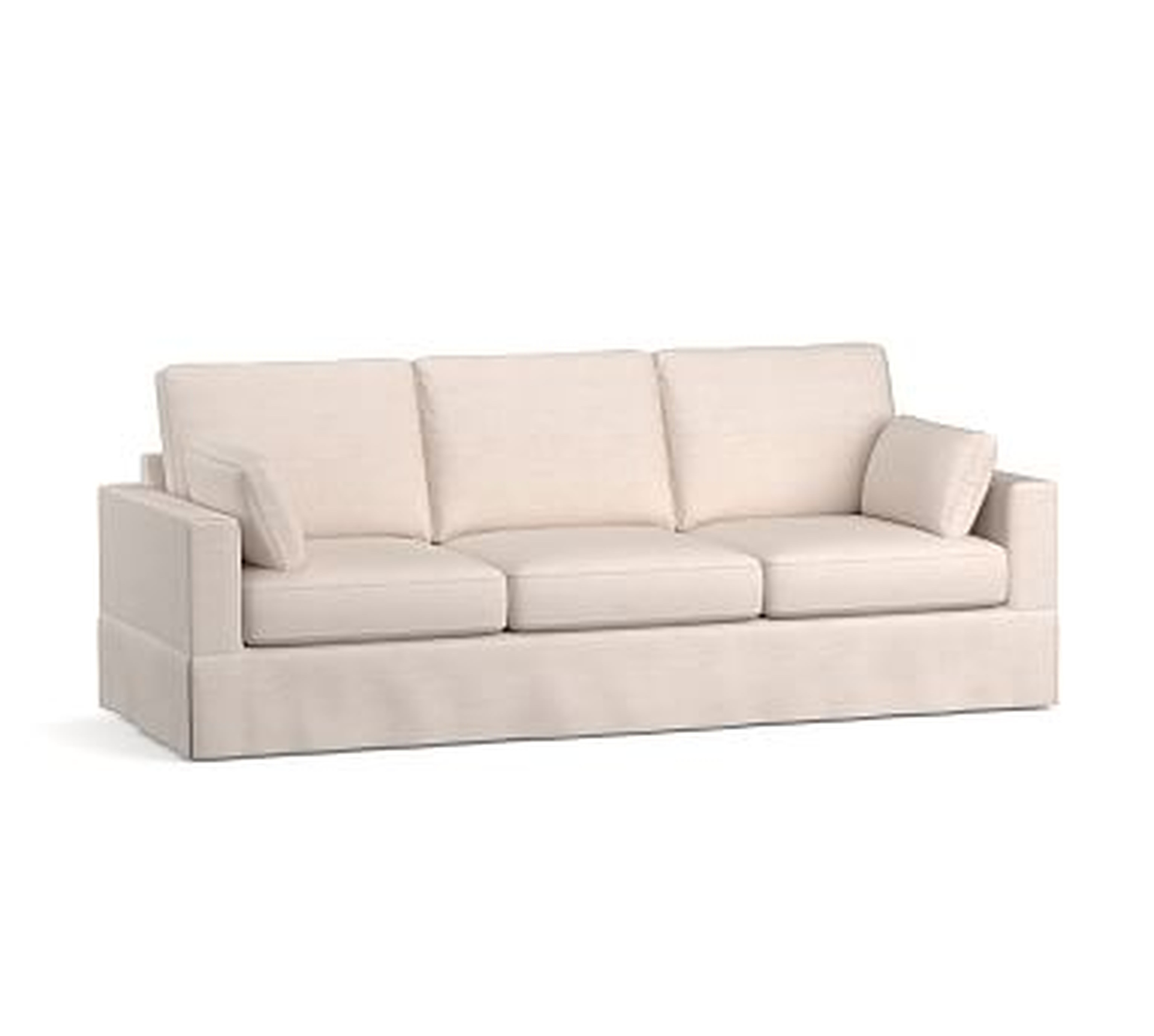 Jenner Square Arm Slipcovered Grand Sofa, Down Blend Wrapped Cushions, Heathered Twill Stone - Pottery Barn