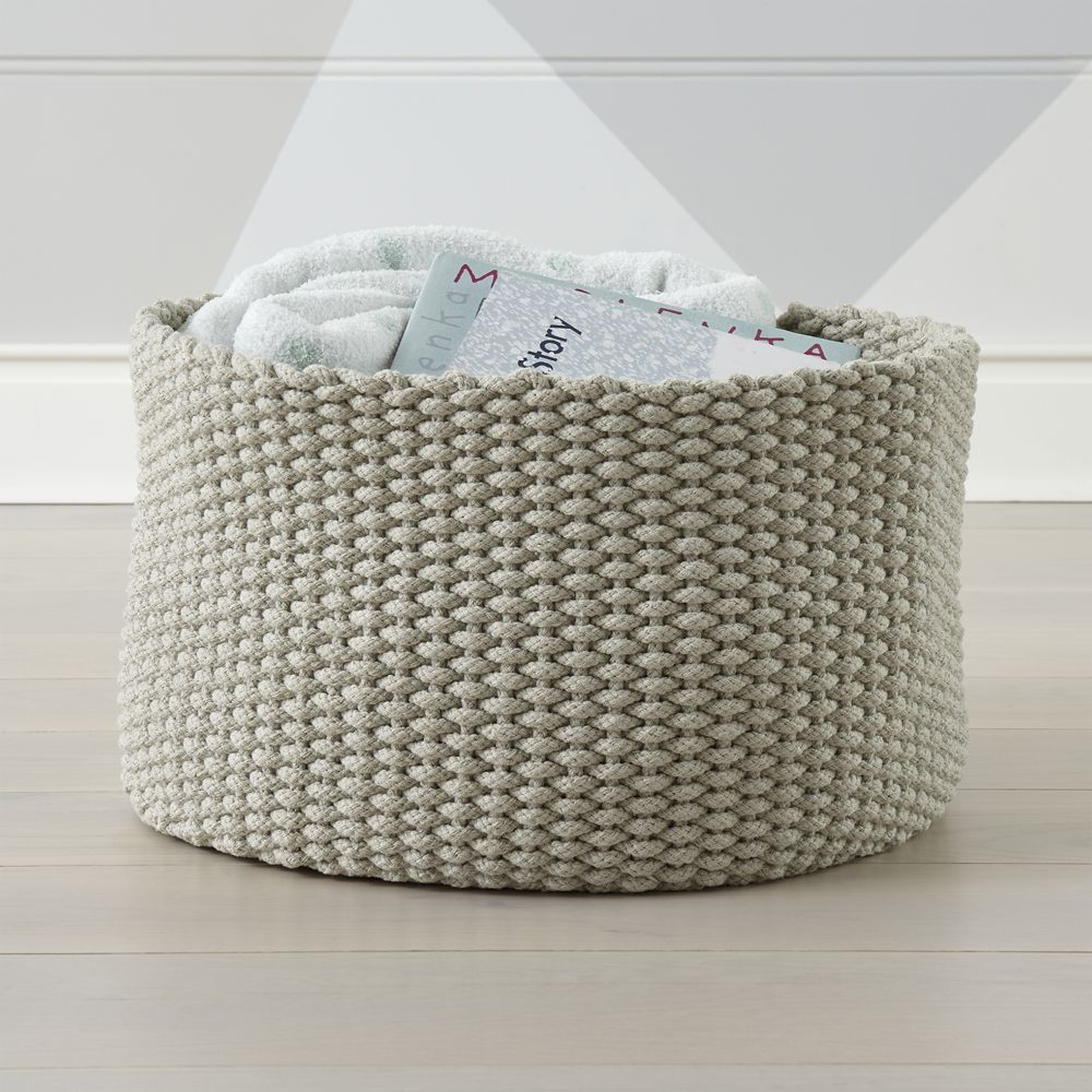 Kneatly Knit Large Khaki Rope Bin - Crate and Barrel