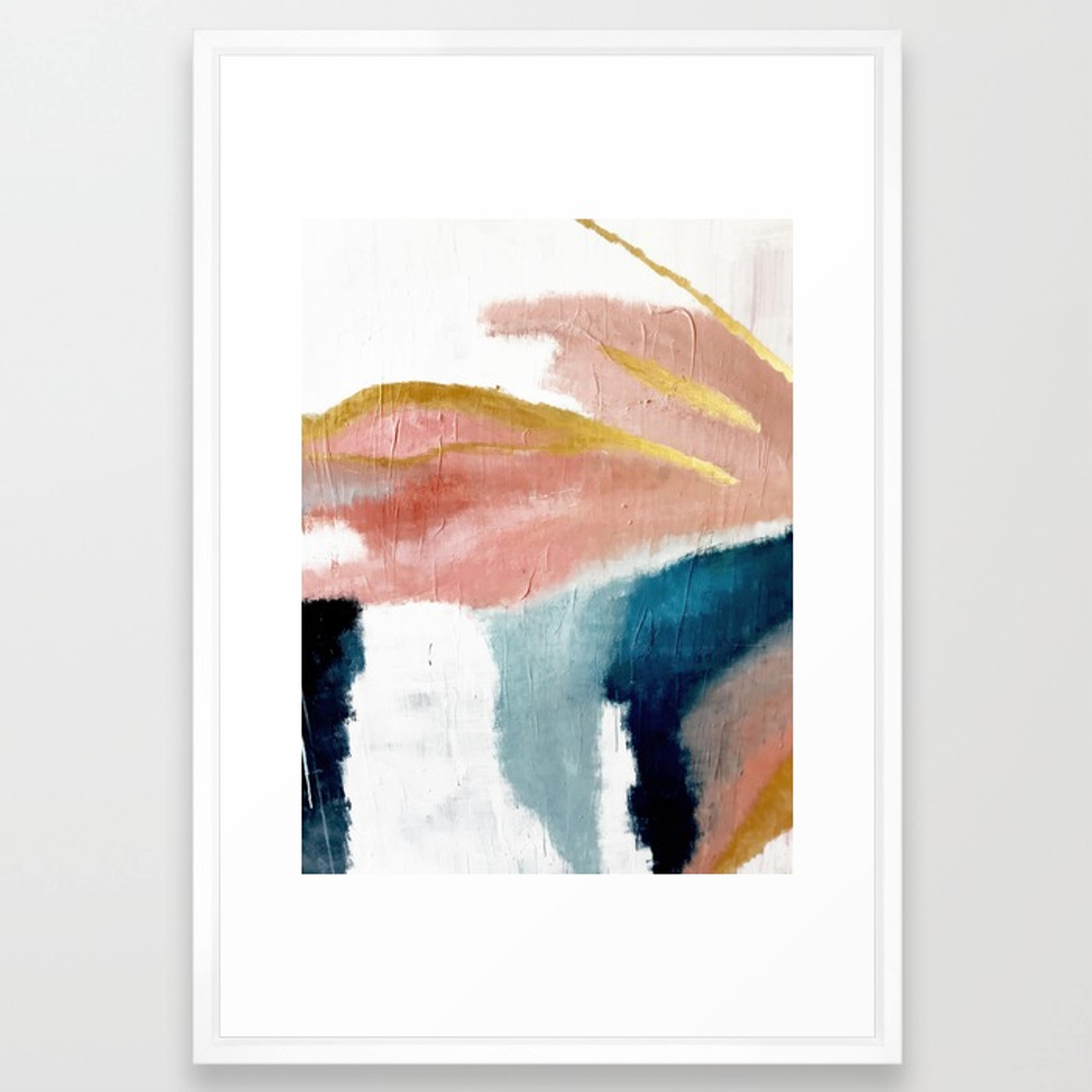 Exhale: a pretty, minimal, acrylic piece in pinks, blues, and gold Framed Art Print by Blushingbrushstudio - Vector White - Society6