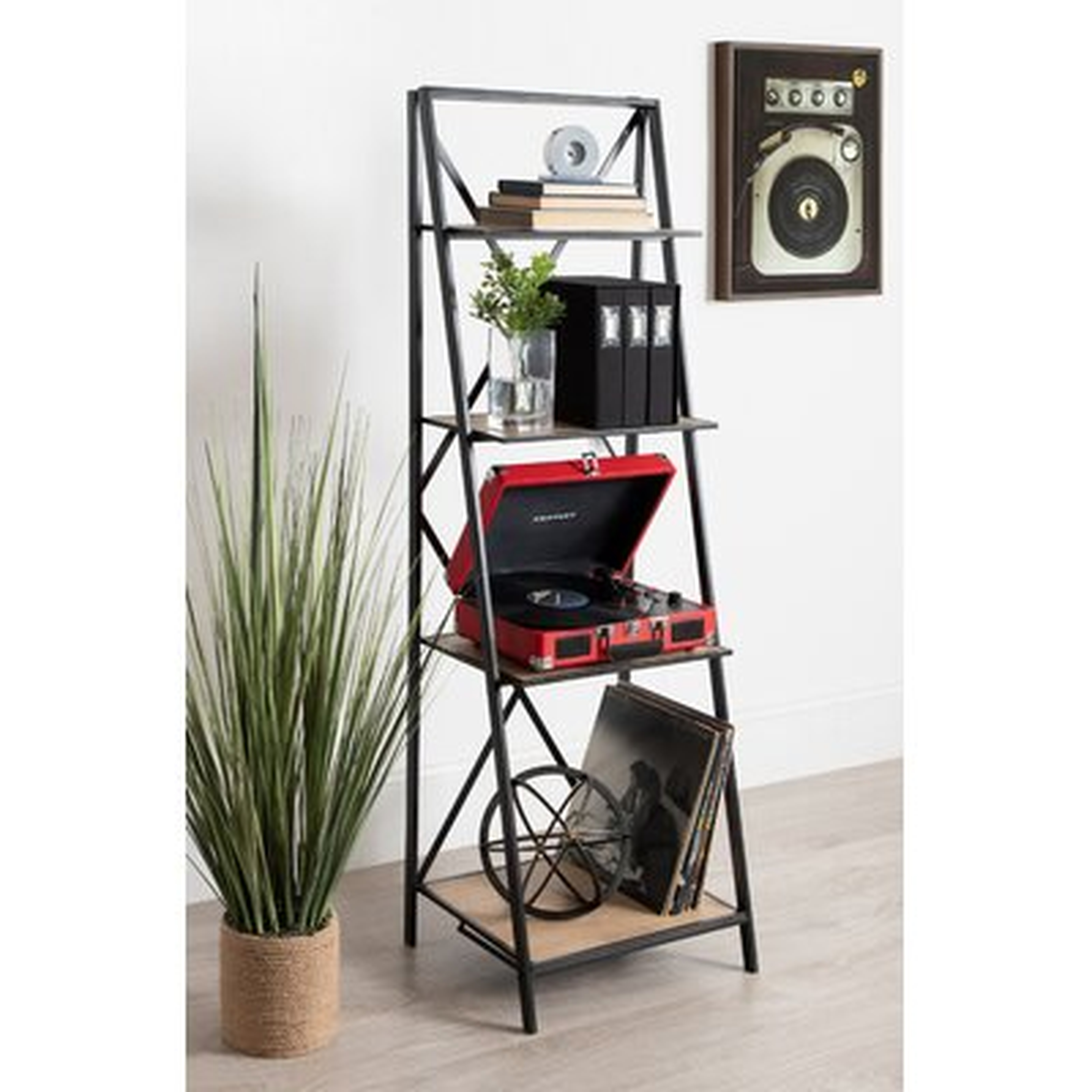 Ironton Farmhouse 4 Tiered Foldable Free-Standing Wood and Metal Etagere Bookcase - Wayfair