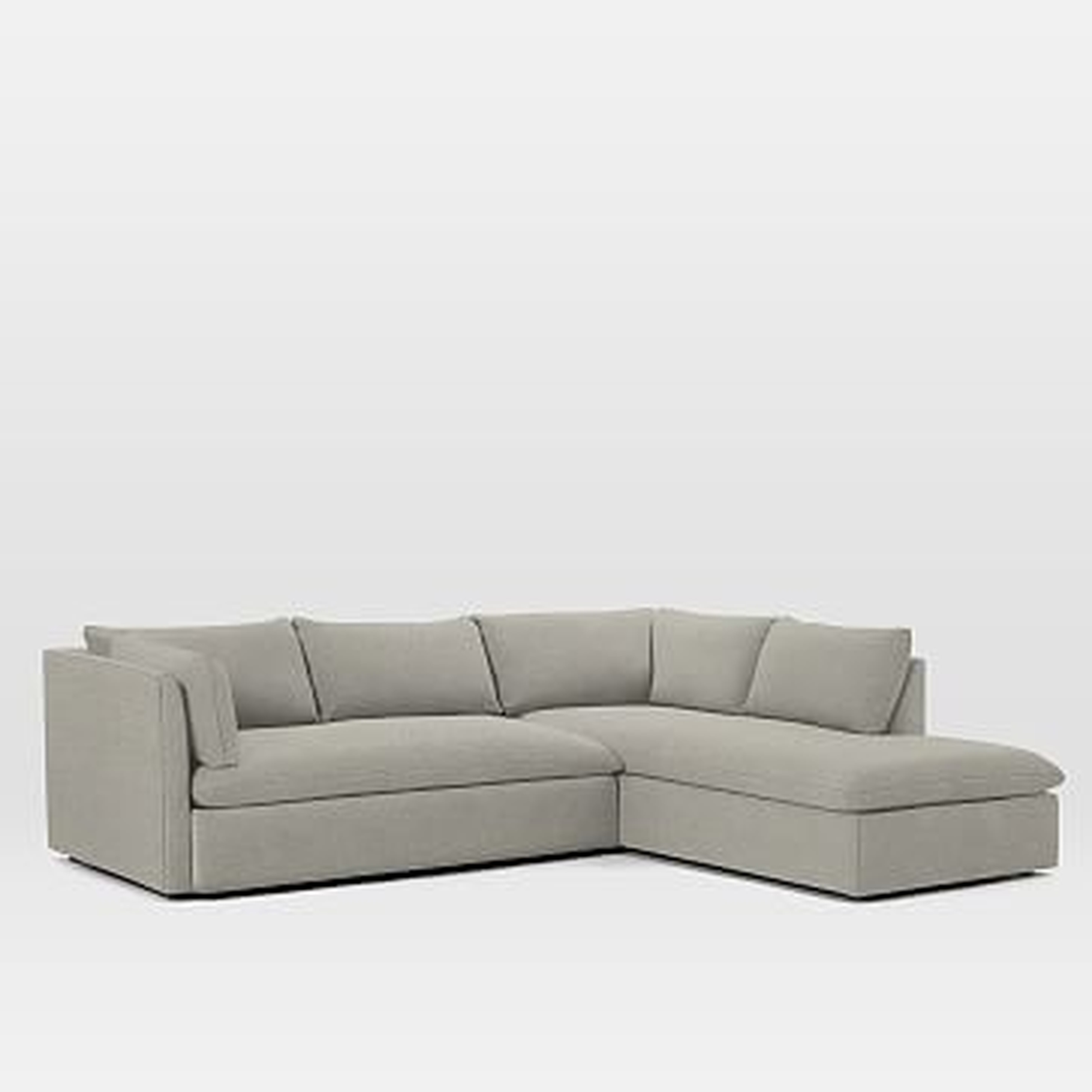 Shelter Sectional Set 01: LA Sofa, RA Bumper Chaise, Poly, Twill, Dove - West Elm