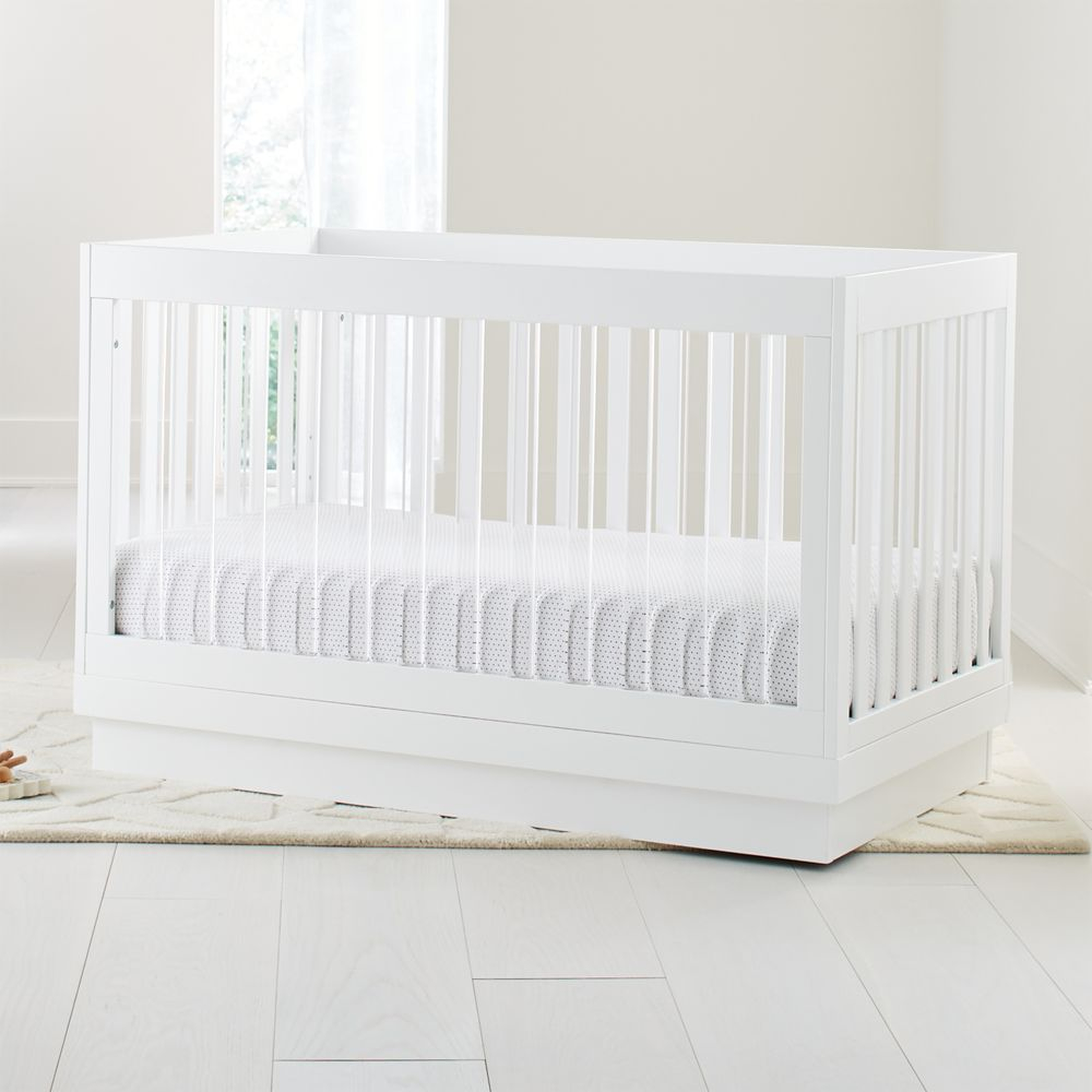 Babyletto Harlow White Acrylic 3-in-1 Convertible Baby Crib with Toddler Bed Conversion Kit - Crate and Barrel
