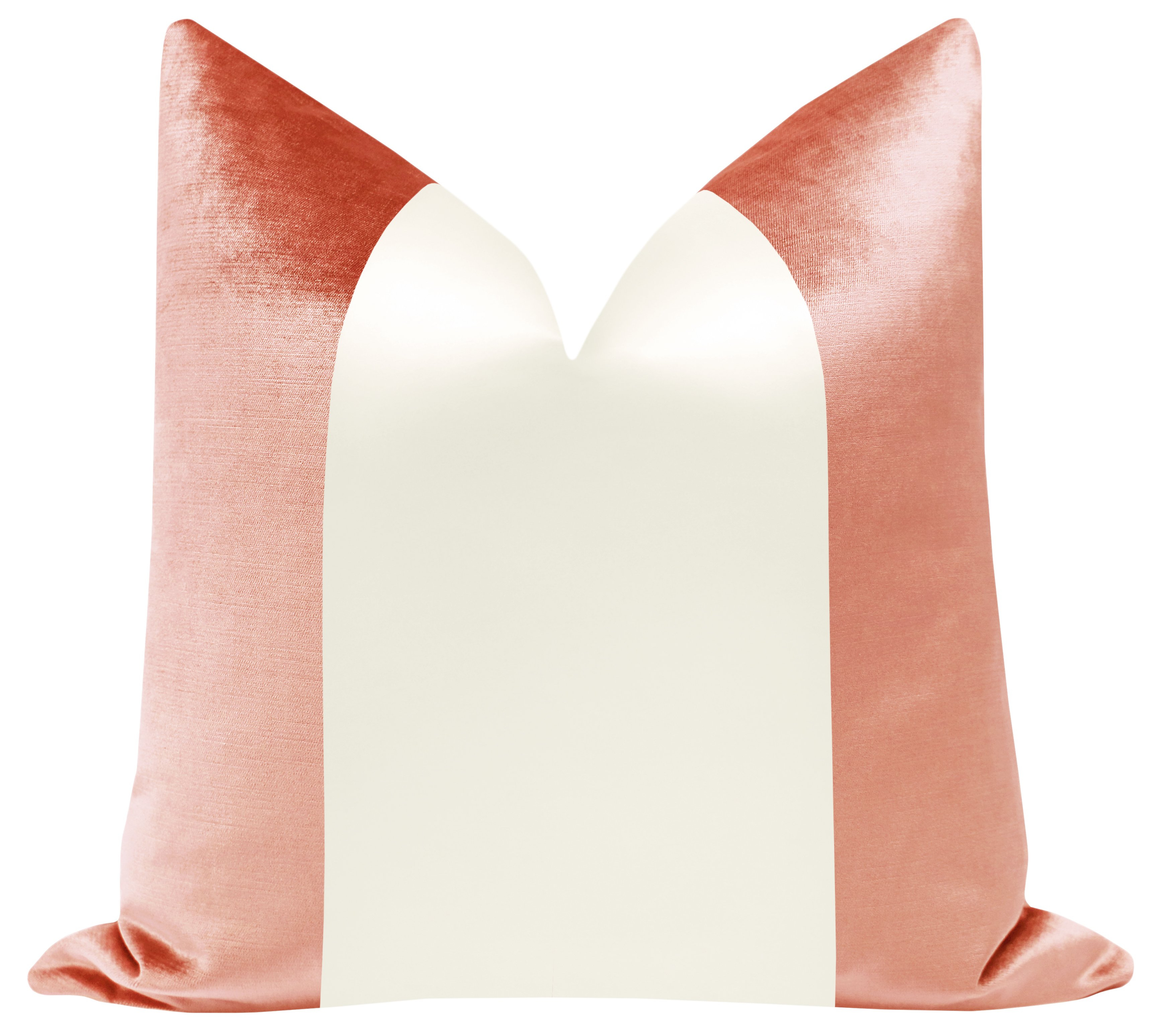PANEL COLORBLOCK :: FAUX SILK VELVET // CORAL + ALABASTER SILK - 20" X 20" - Little Design Company