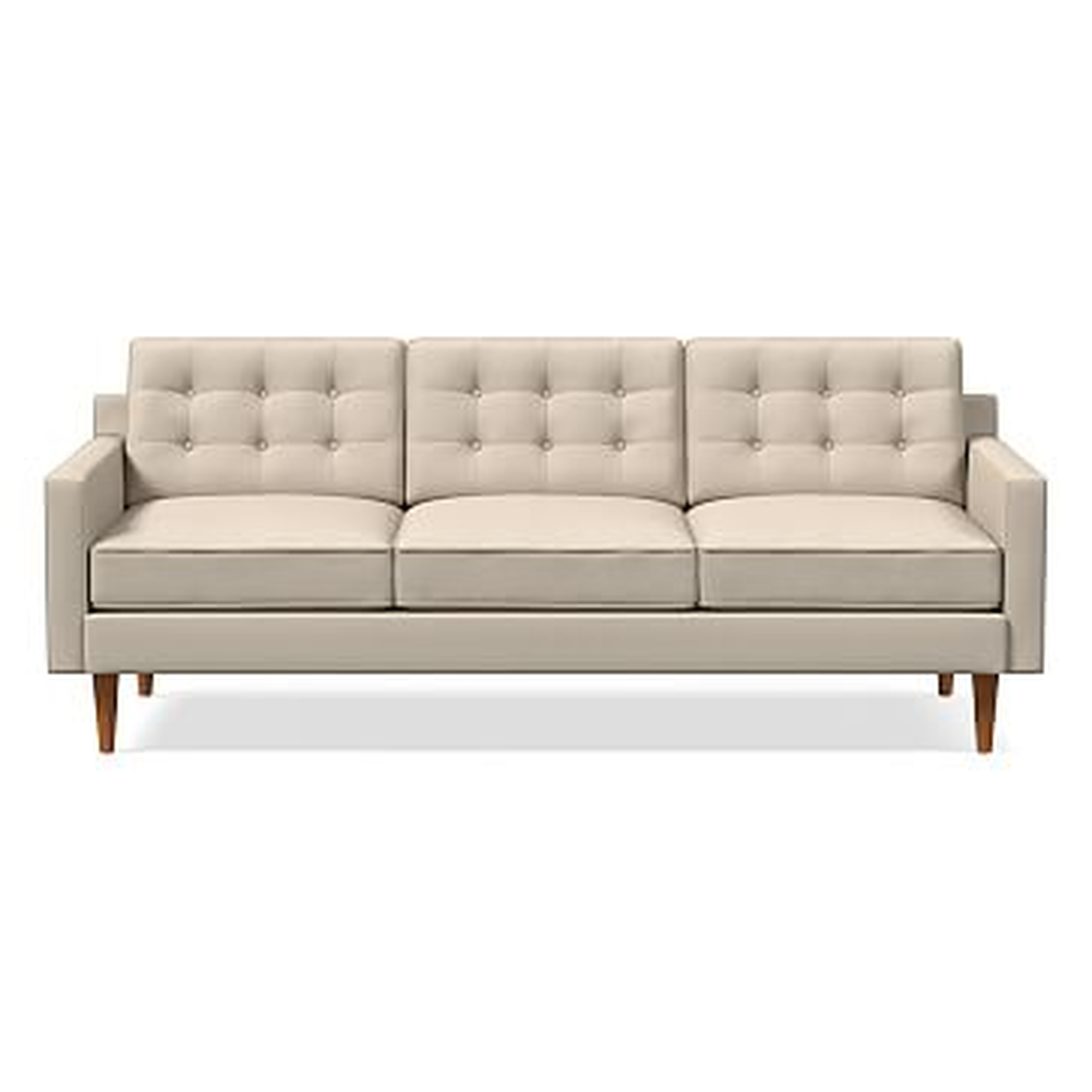 Drake Midcentury 86" Sofa, Poly, Performance Washed Canvas, Natural, Pecan - West Elm