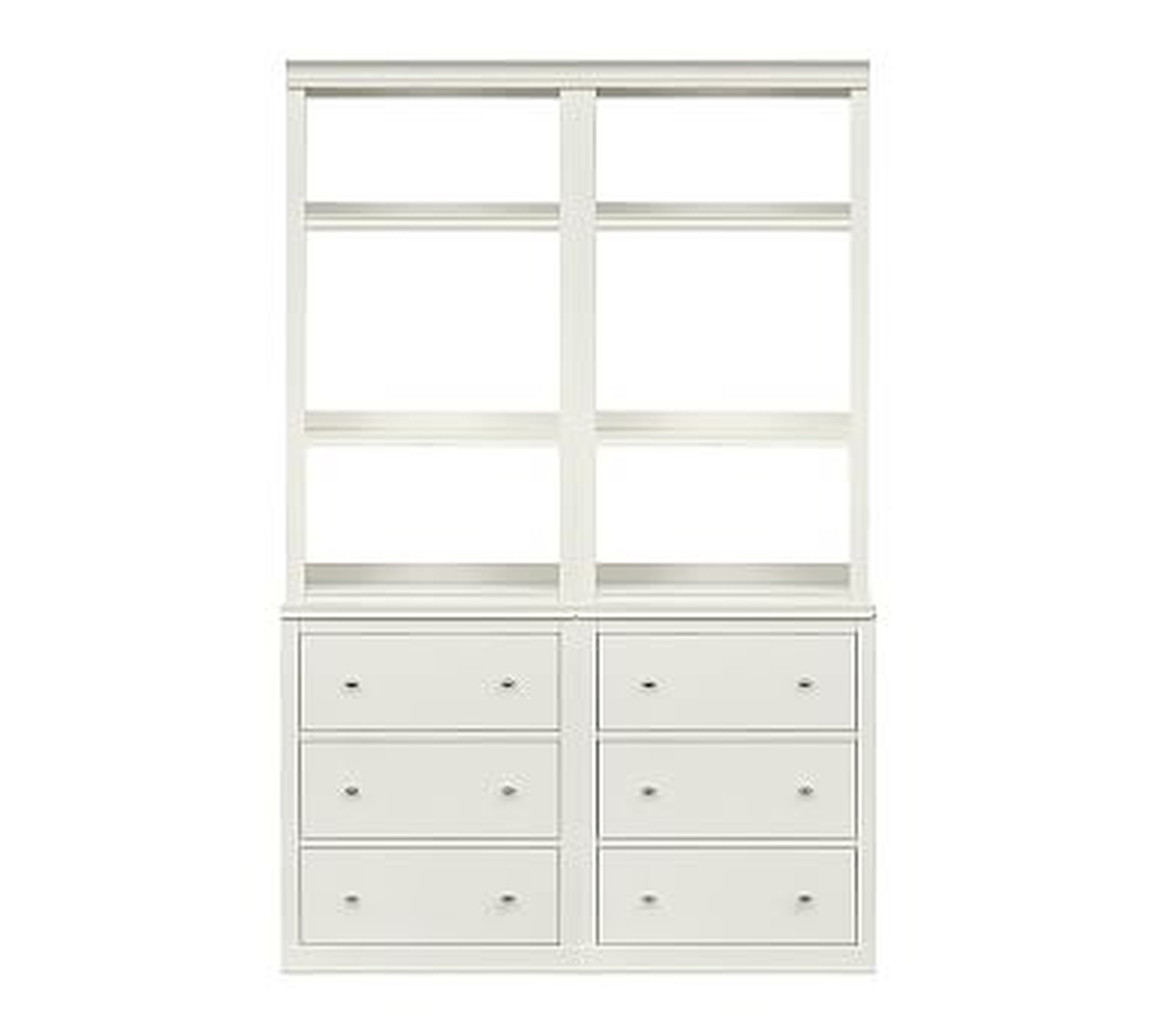 Logan Double Bookcase with 3-Drawer File Cabinet, Alabaster - Pottery Barn