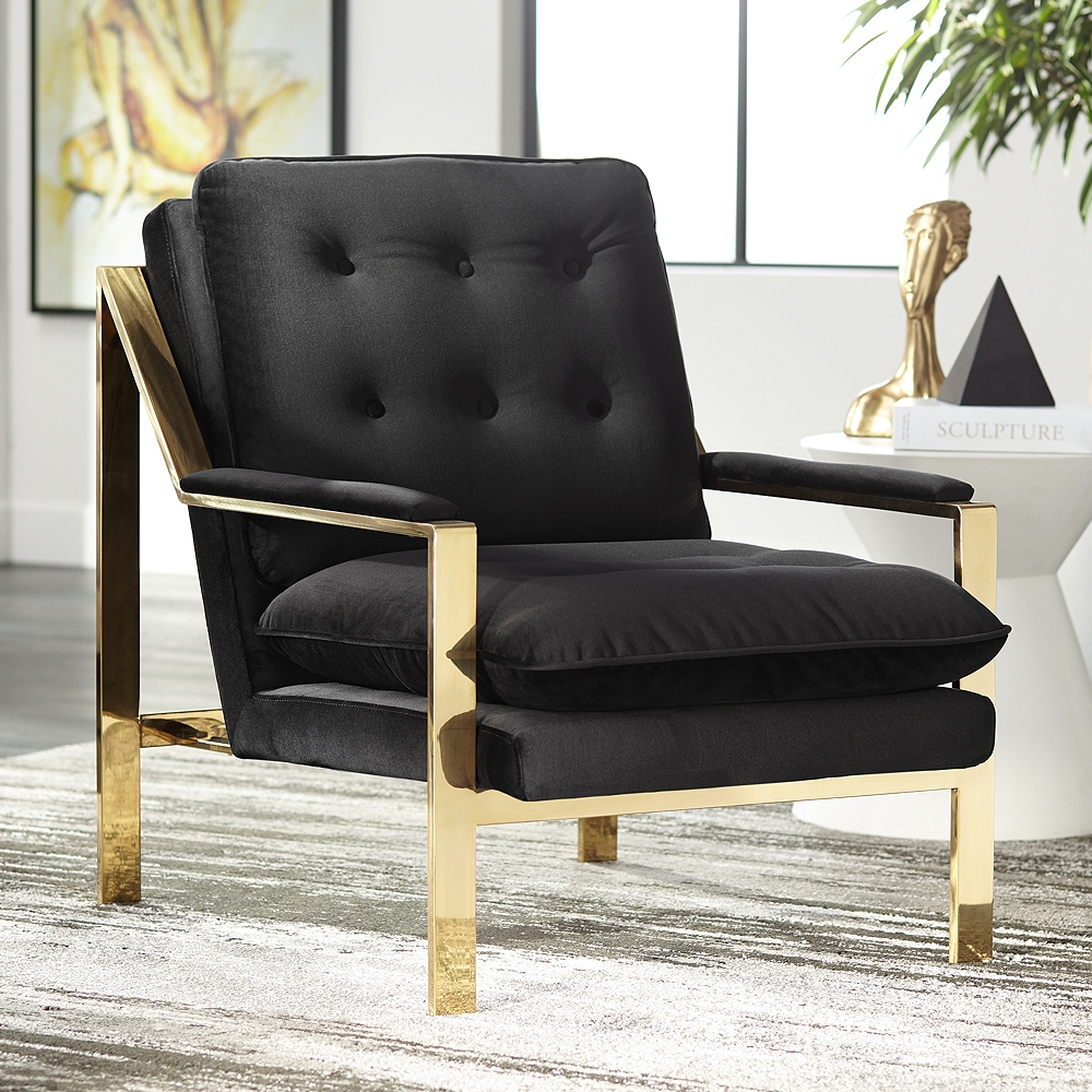 Cypress Black Velvet Tufted Accent Chair - Style # 59N30 - Lamps Plus