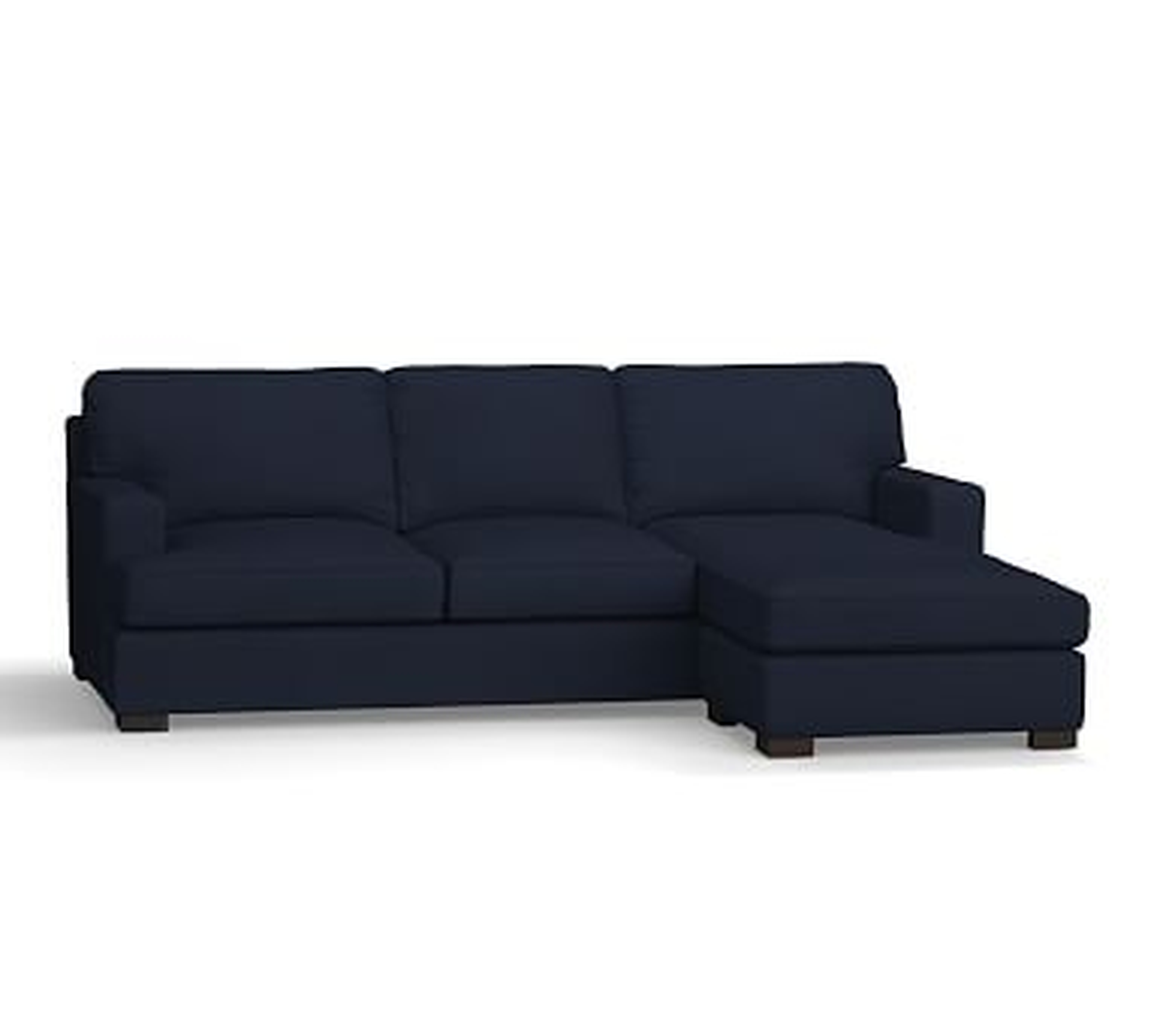 Townsend Square Arm Upholstered Sofa with Reversible Storage Chaise Sectional, Polyester Wrapped Cushions, Twill Cadet Navy - Pottery Barn
