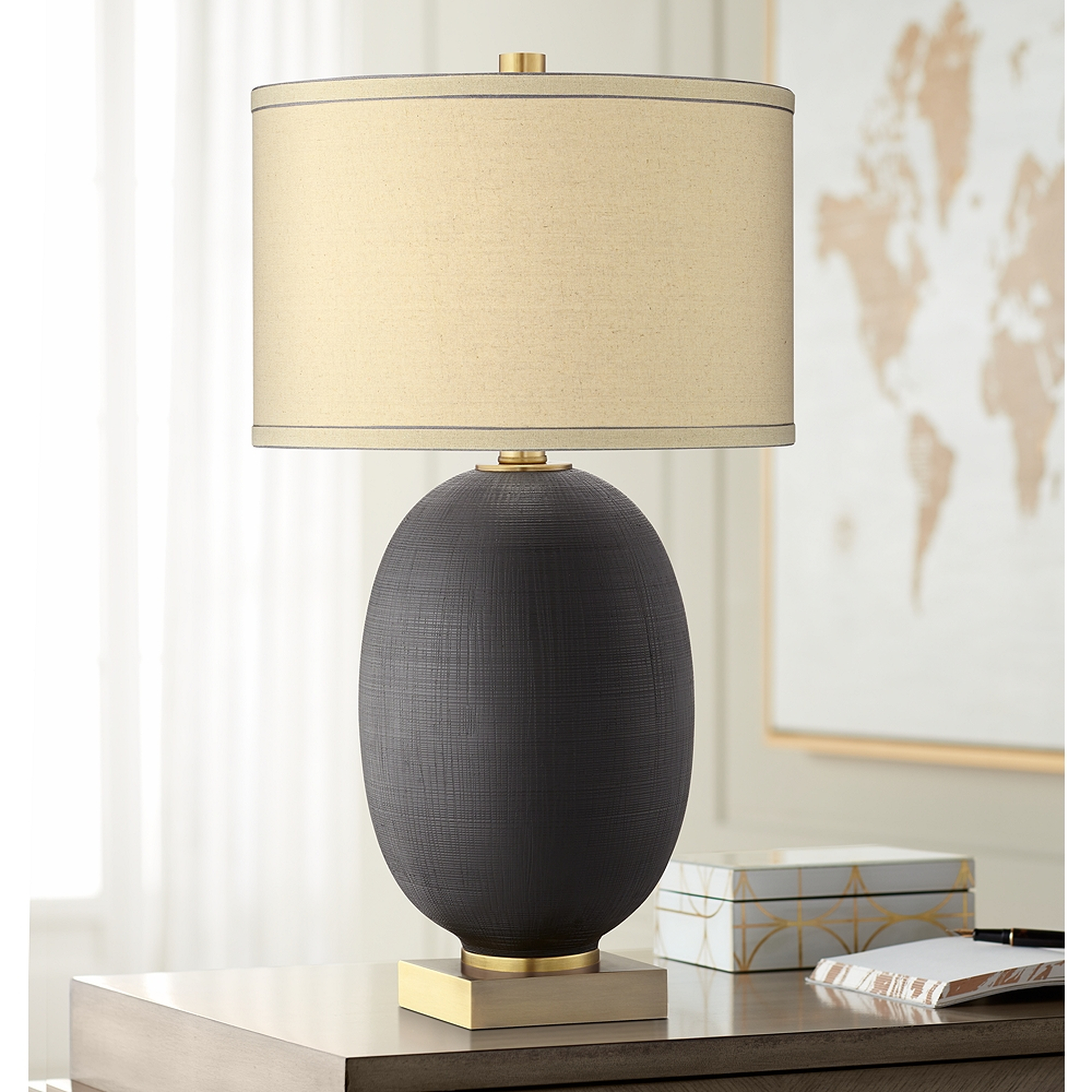 Hilo Black and Gold Oval Table Lamp - Style # 70X18 - Lamps Plus