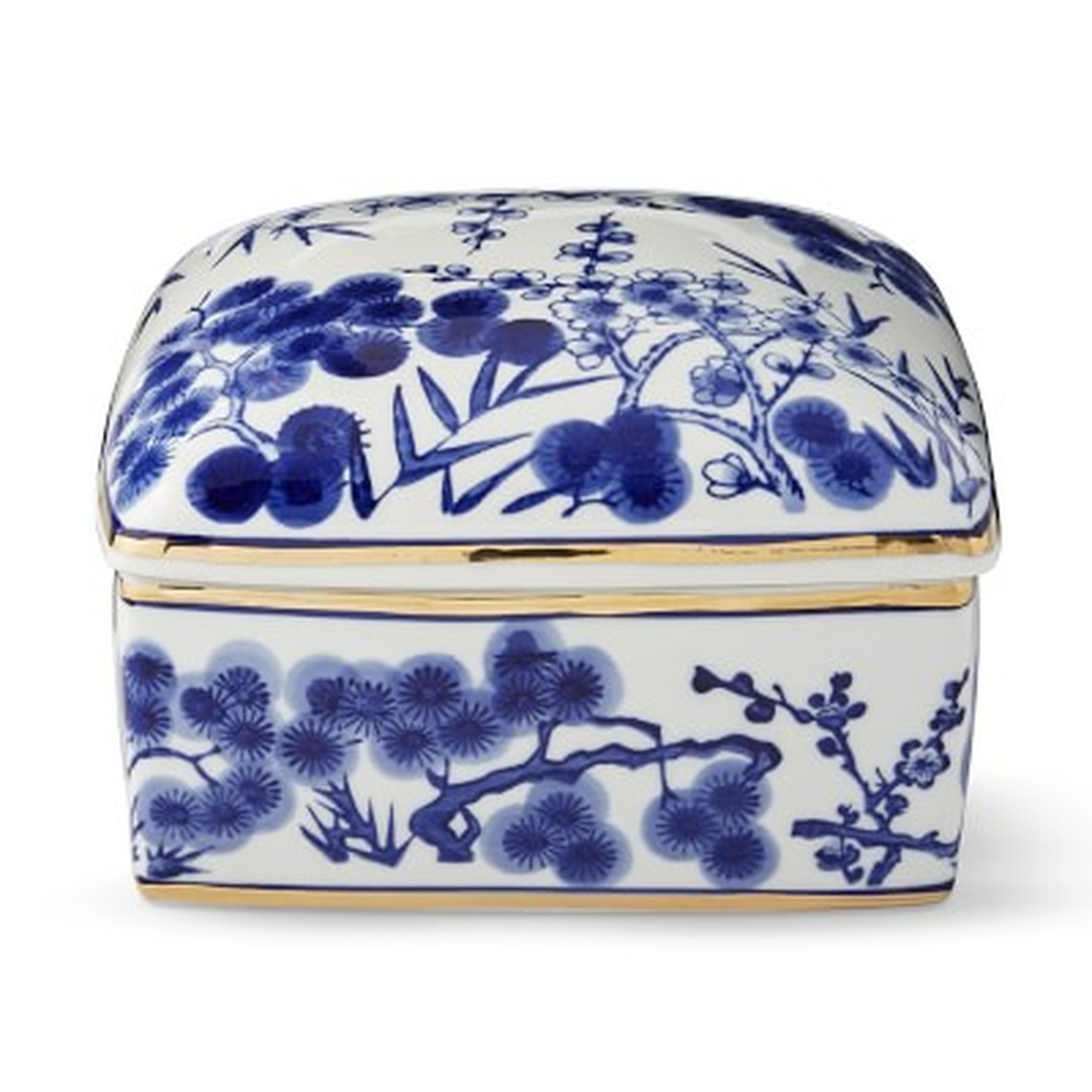 Chinoiserie Ceramic Jewelry Box, Bamboo Motif, Square, Blue and White - Williams Sonoma