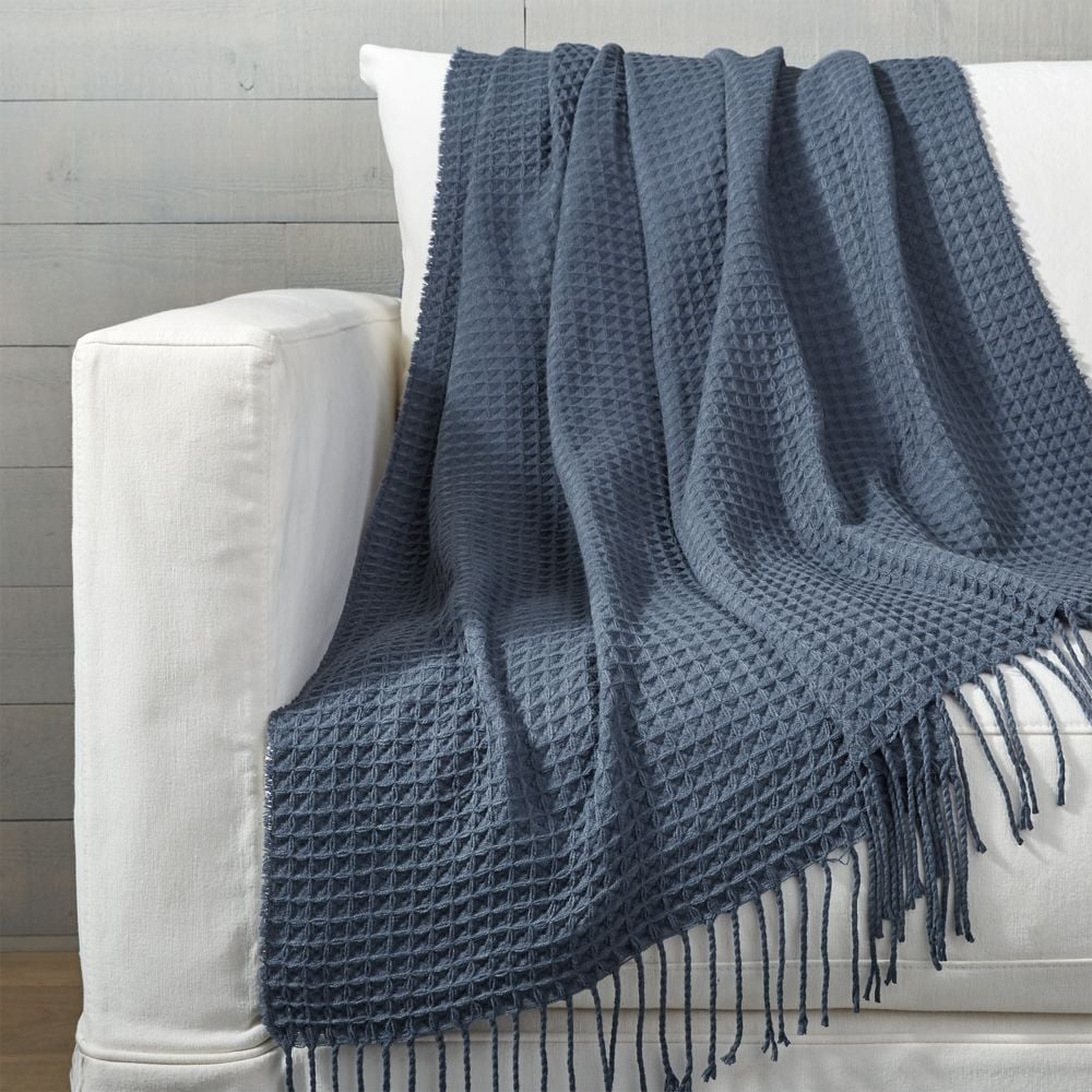 Cecili Blue Waffle Weave Throw - Crate and Barrel