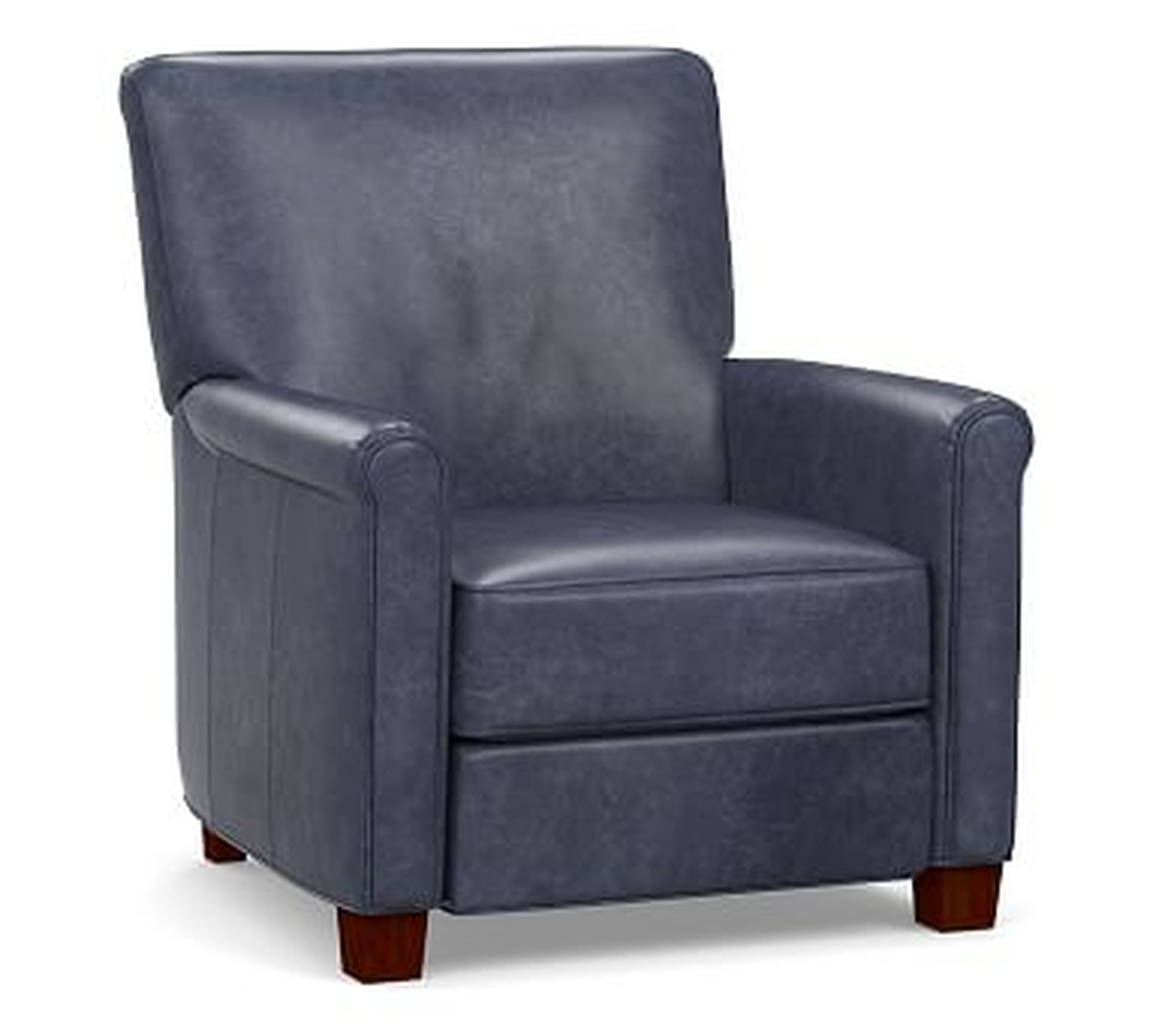 Irving Roll Arm Leather Power Recliner, Polyester Wrapped Cushions, Statesville Indigo - Pottery Barn