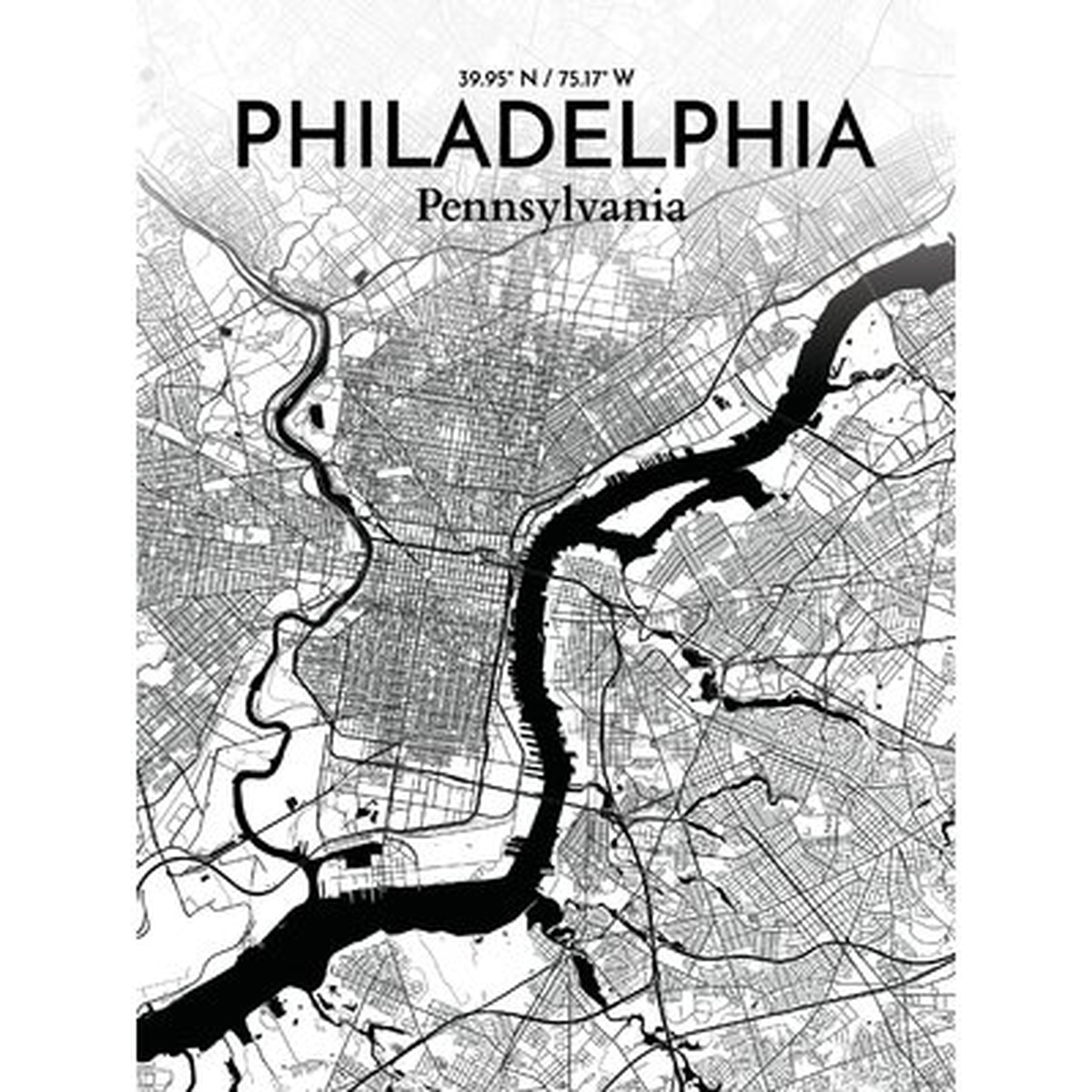 'Philadelphia City Map' Graphic Art Print Poster in Ink - Wayfair