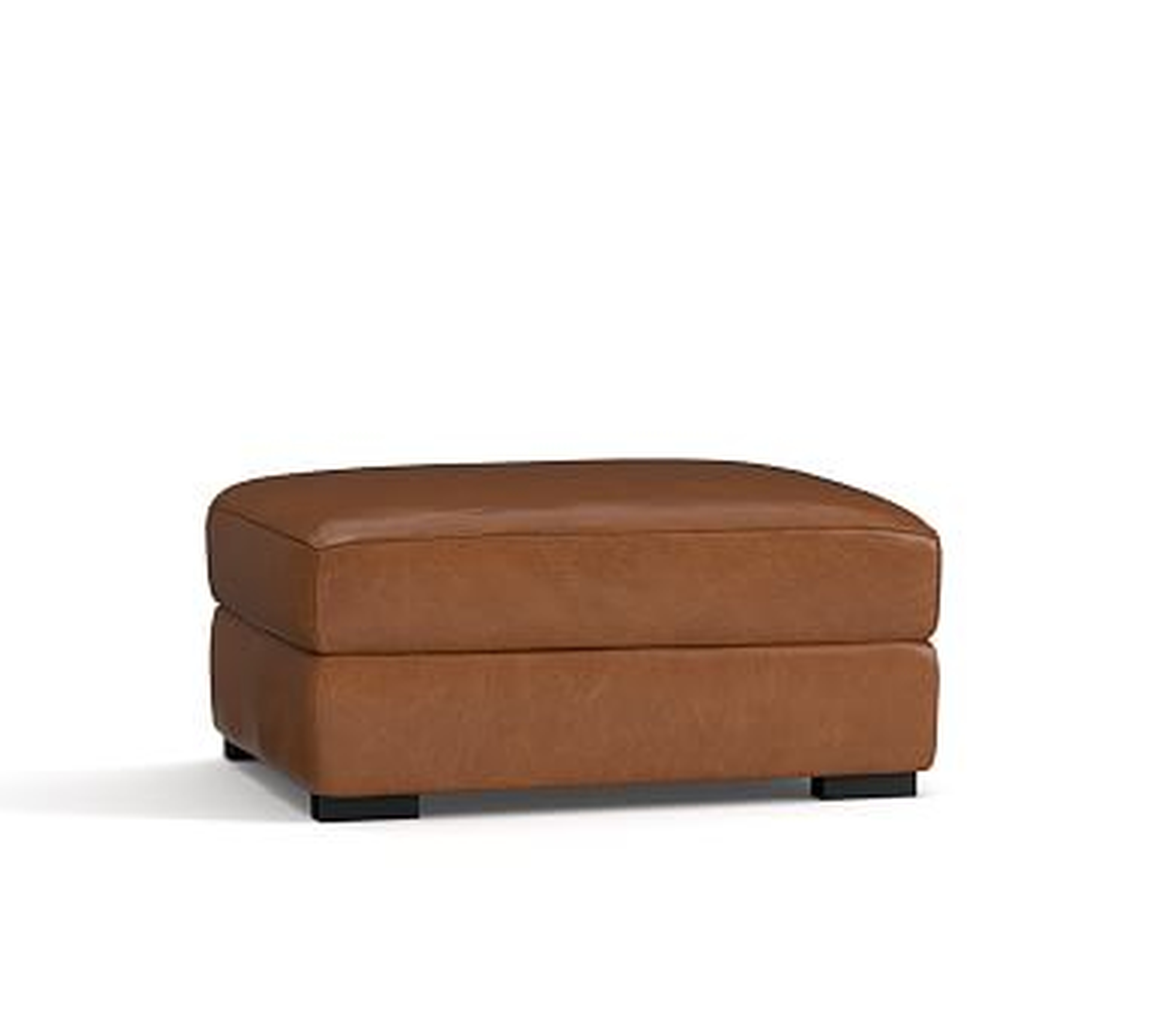 Turner Leather Grand Ottoman 34.5", Polyester Wrapped Cushions, Vintage Caramel - Pottery Barn