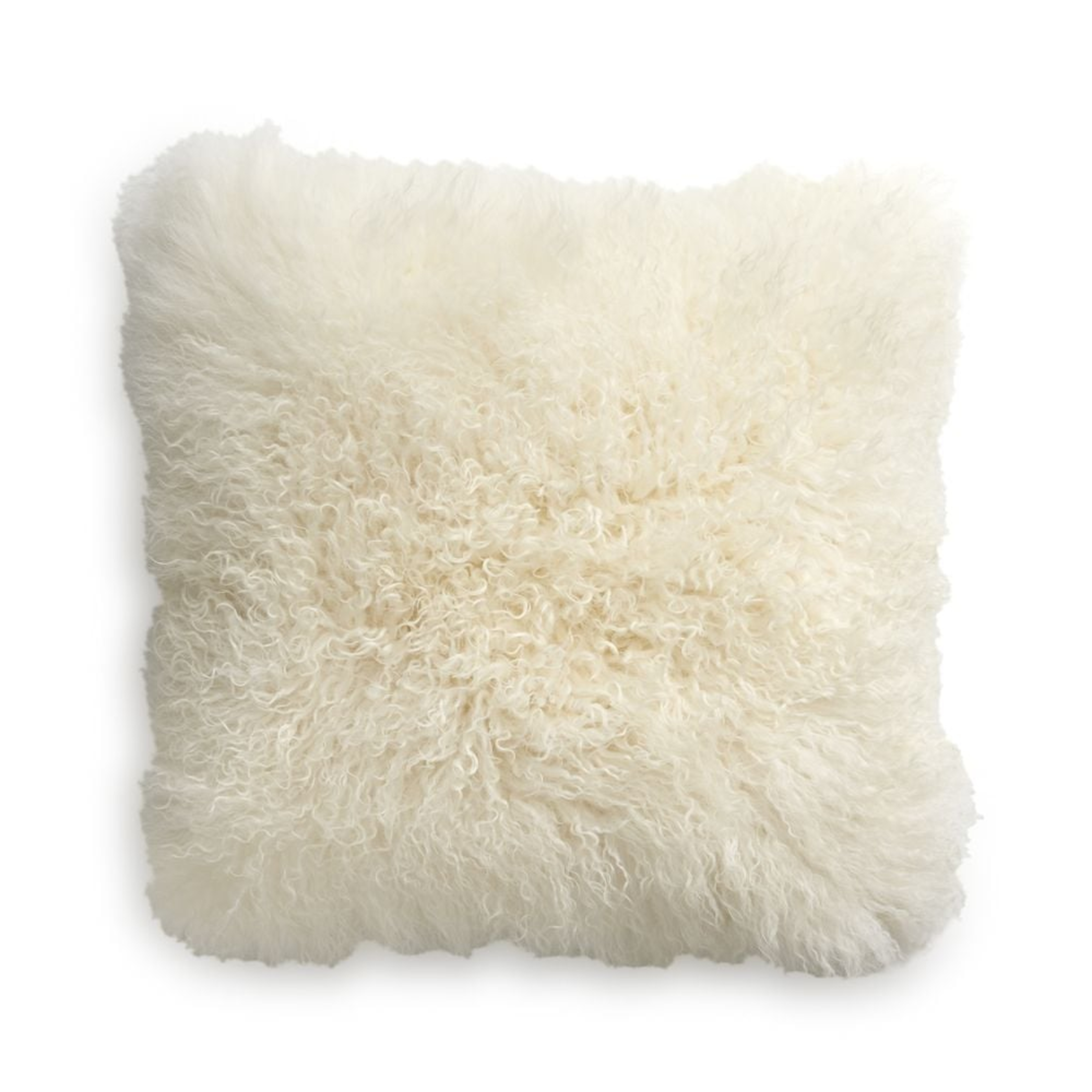 Pelliccia 23"x23" Ivory Mongolian Sheepskin Throw Pillow Cover - Crate and Barrel