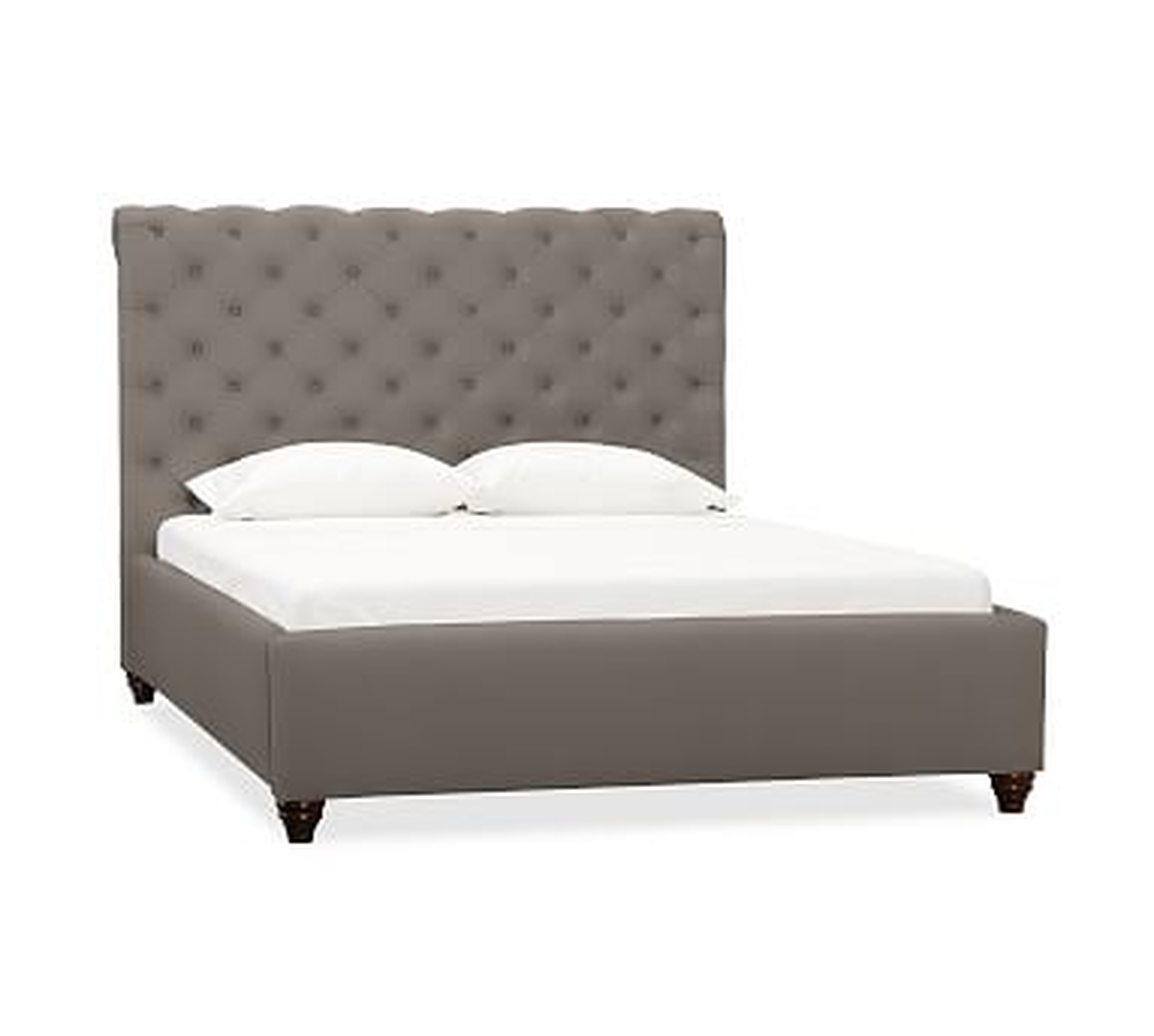 Chesterfield Upholstered Bed, King, Twill Metal Gray - Pottery Barn