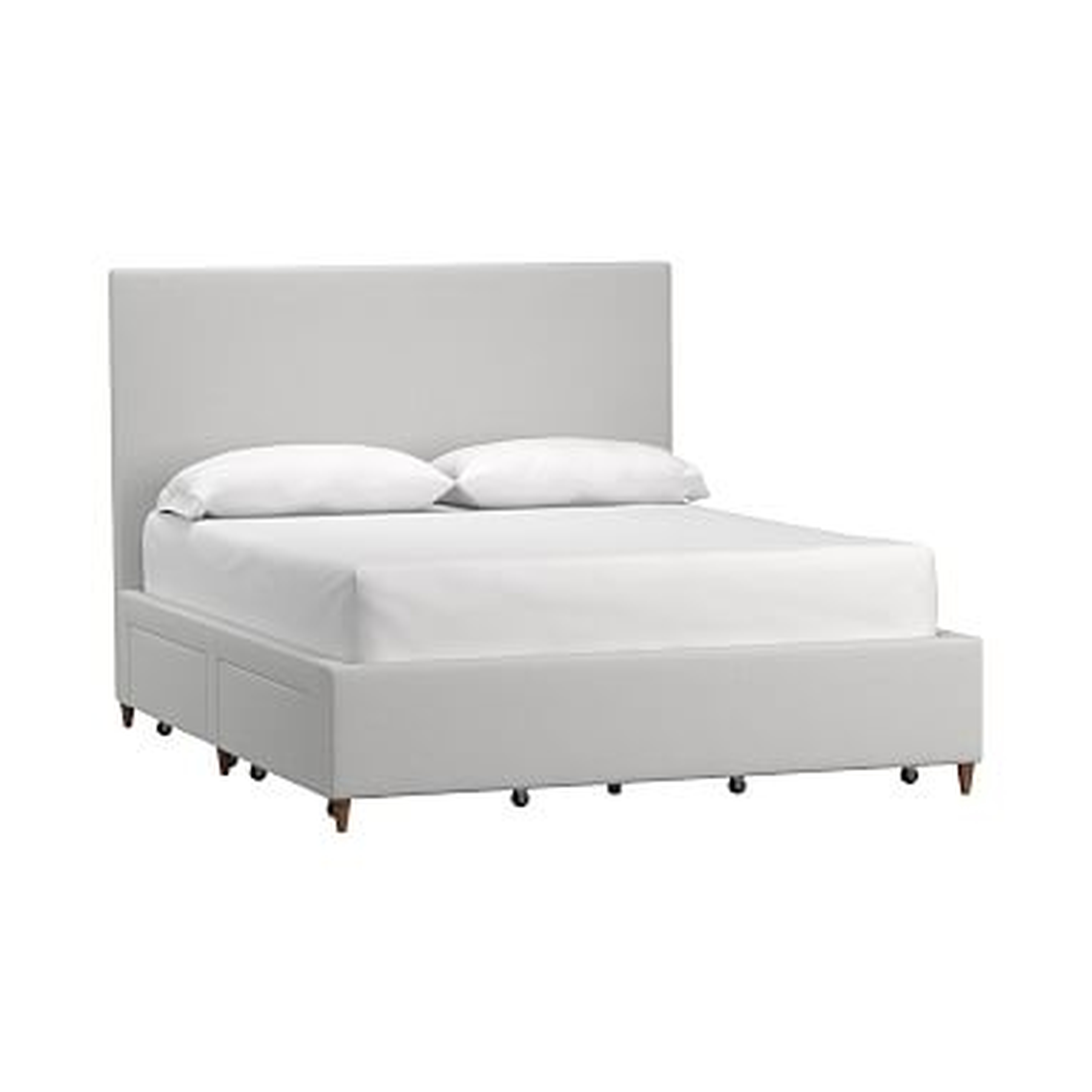 Beale Upholstered Storage Bed, Queen, Brushed Crossweave Light Gray - Pottery Barn Teen