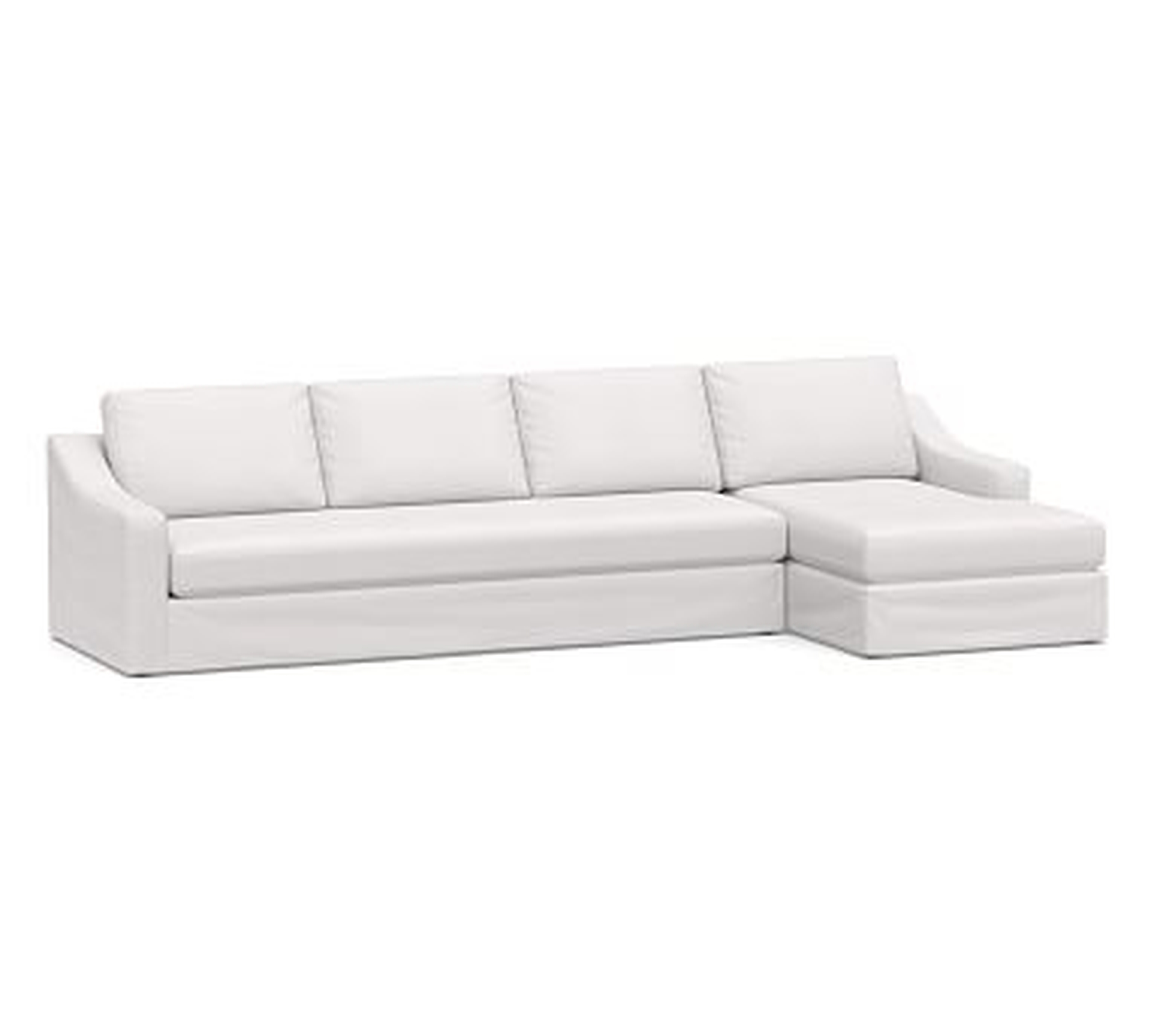 Big Sur Slope Arm Slipcovered Left Arm Grand Sofa with Chaise Sectional and Bench Cushion, Down Blend Wrapped Cushions, Twill White - Pottery Barn