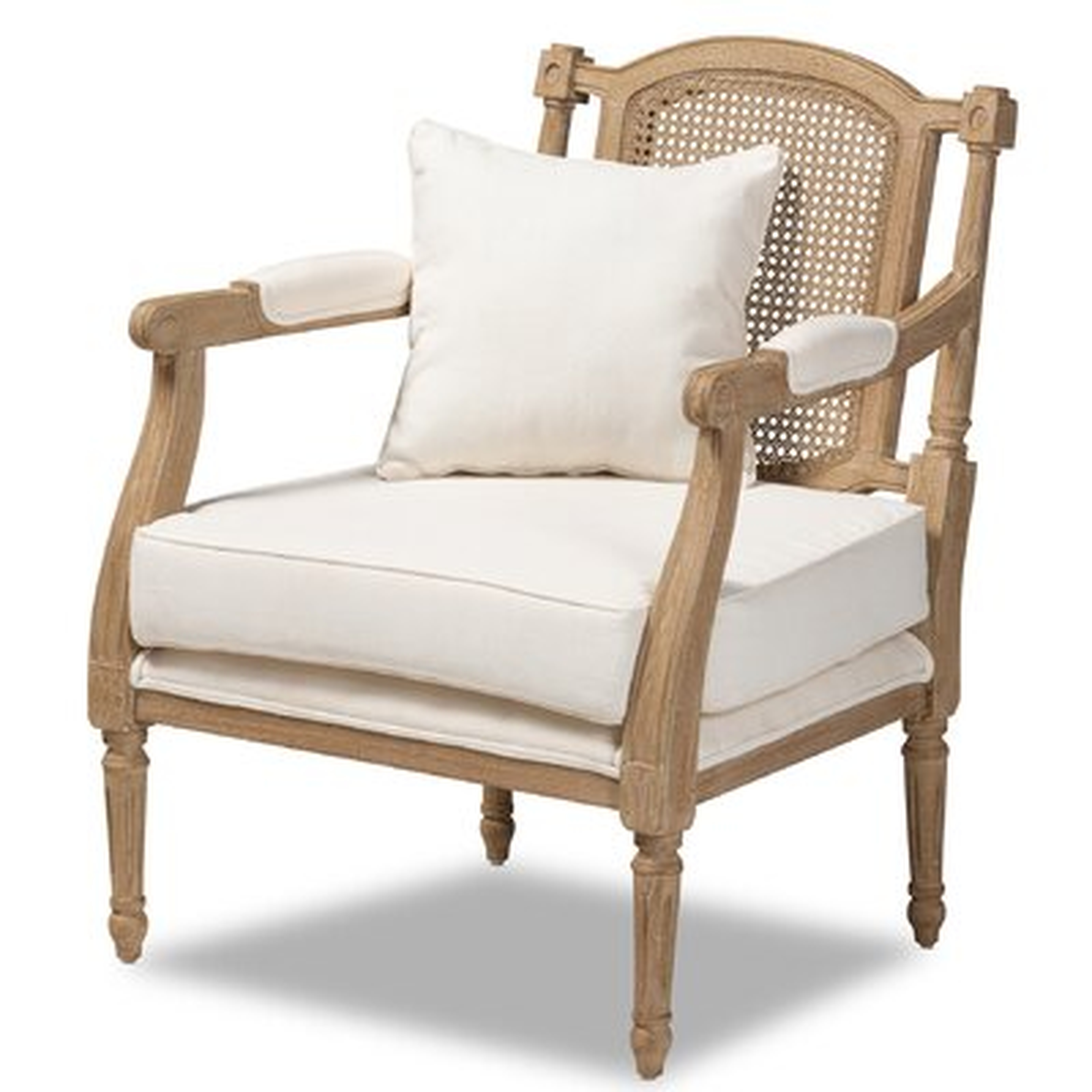 Leonard French Provincial Ivory Fabric Upholstered Whitewashed Wood Armchair - Wayfair