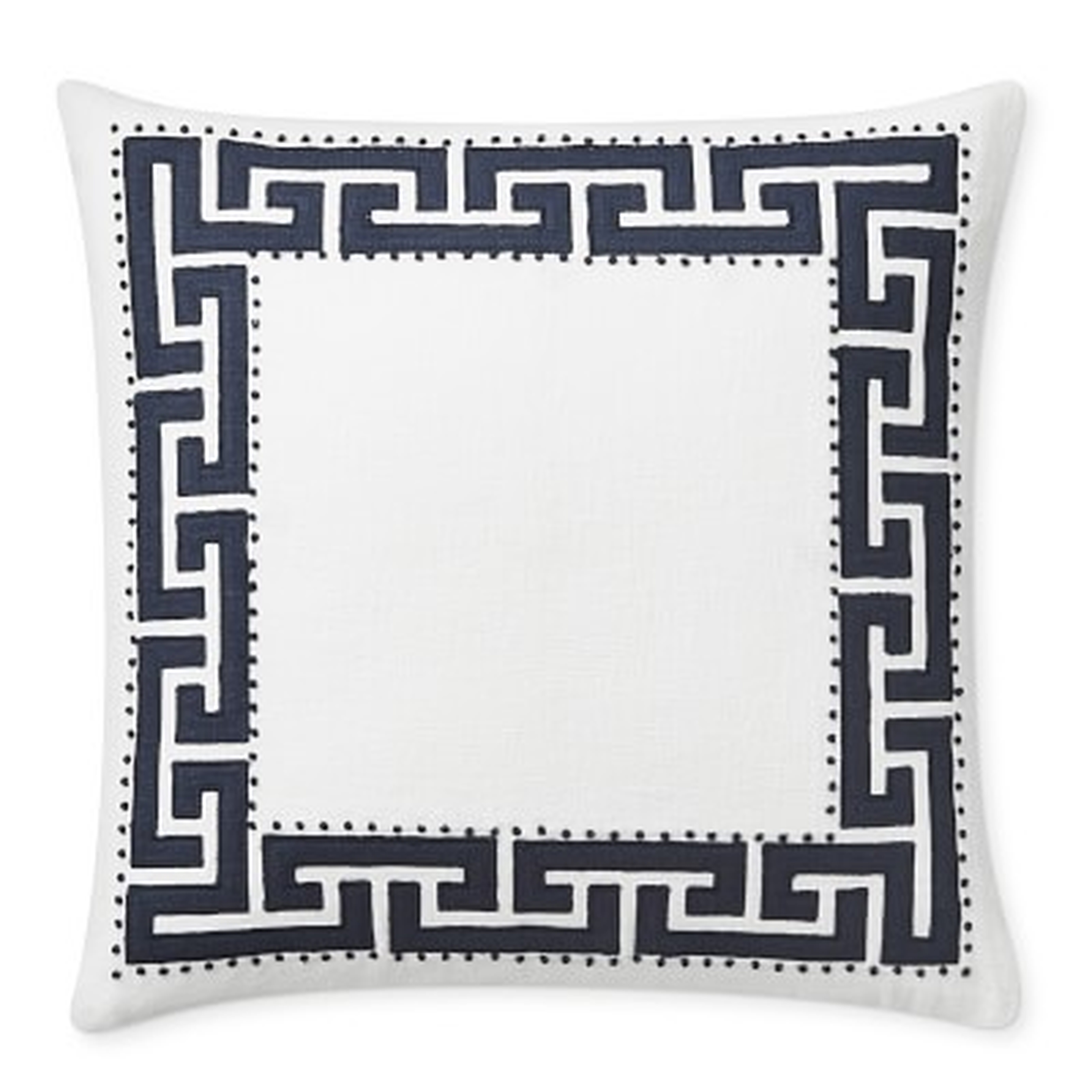 Paloma Contreras Greek Key Linen Applique Pillow Cover, 22" X 22", White/Navy - Williams Sonoma