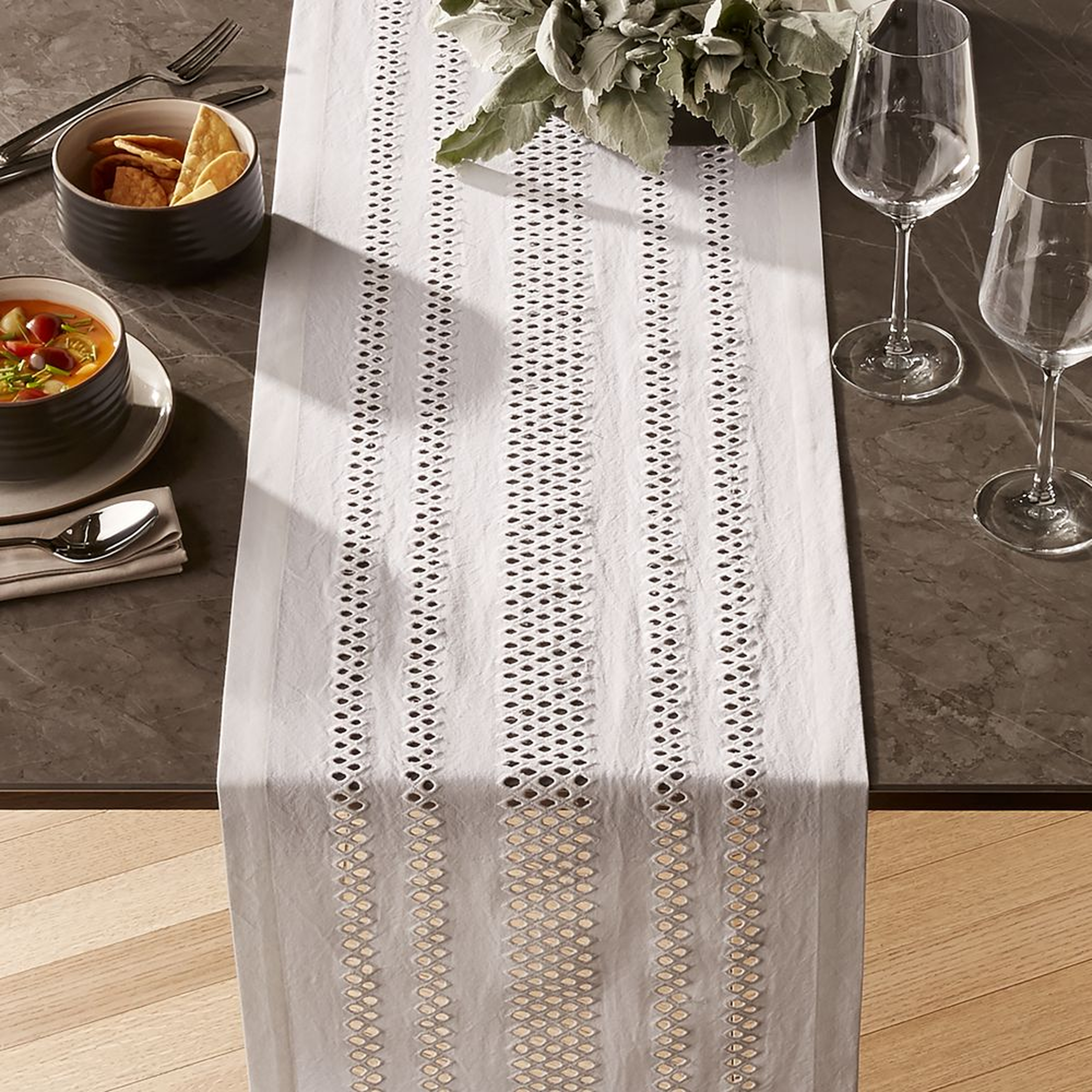 Jemme 90" White Table Runner - Crate and Barrel