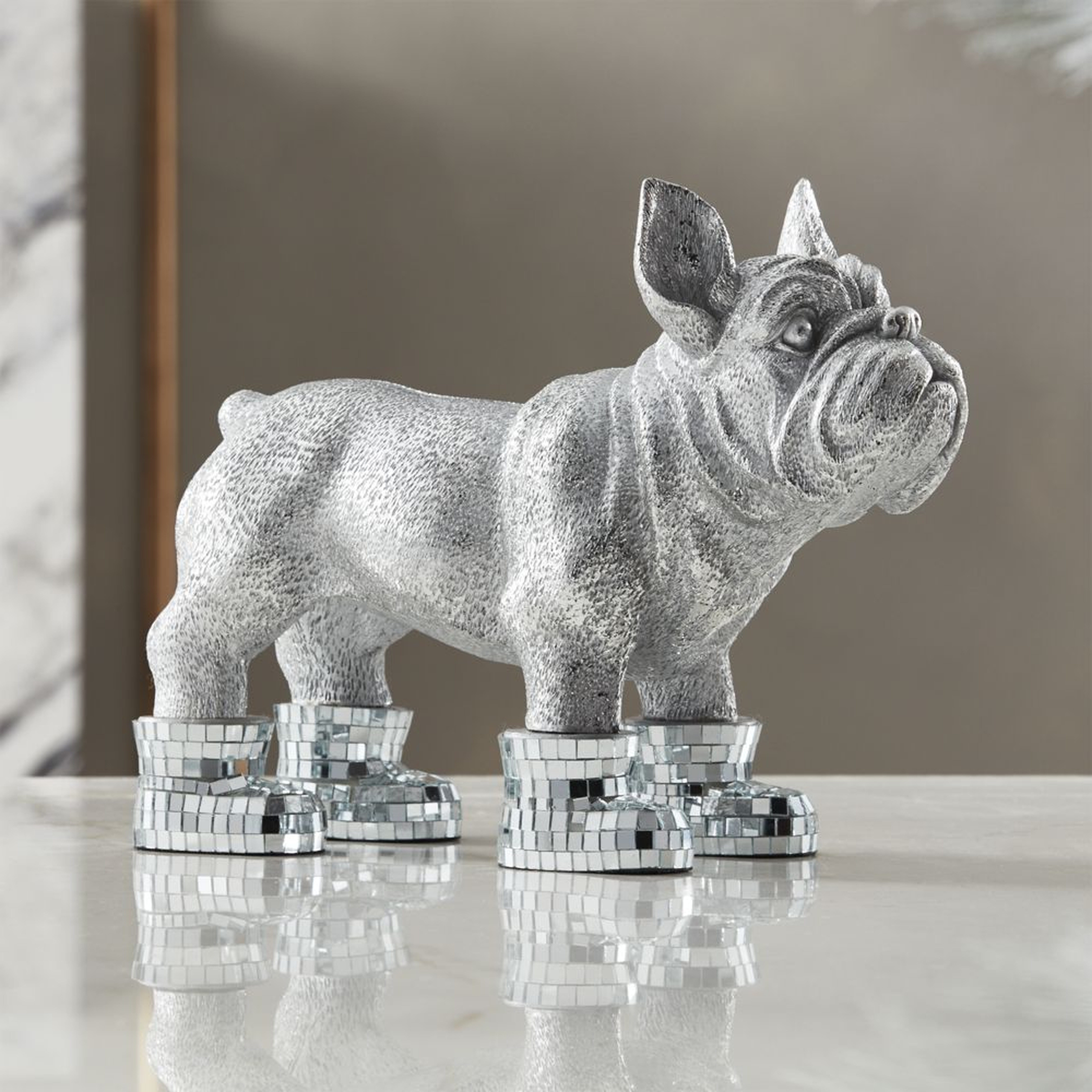 French Bulldog Sculpture with Mirror Boots - CB2