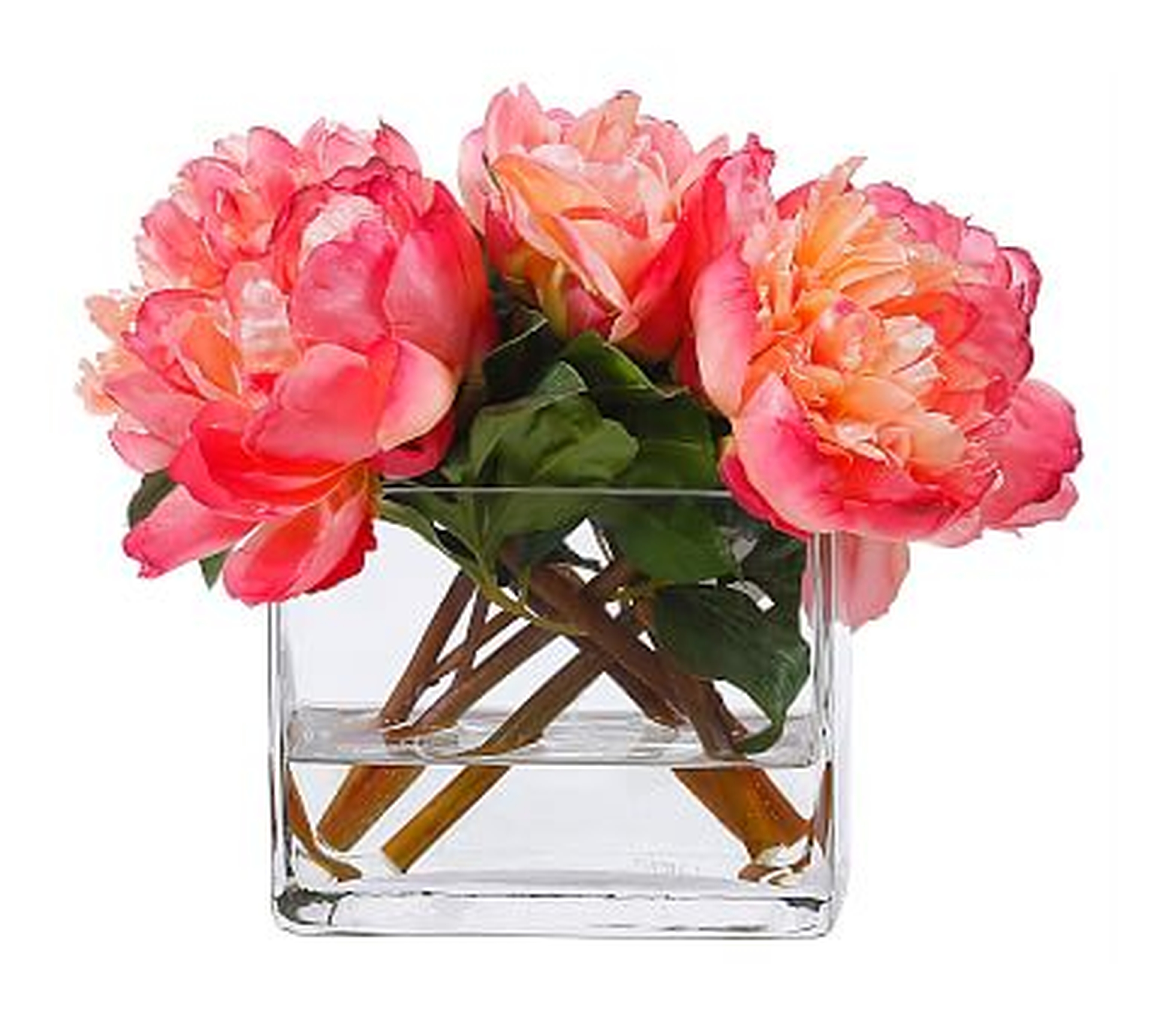 Faux Peonies Arrangement in Square Vase - Pottery Barn