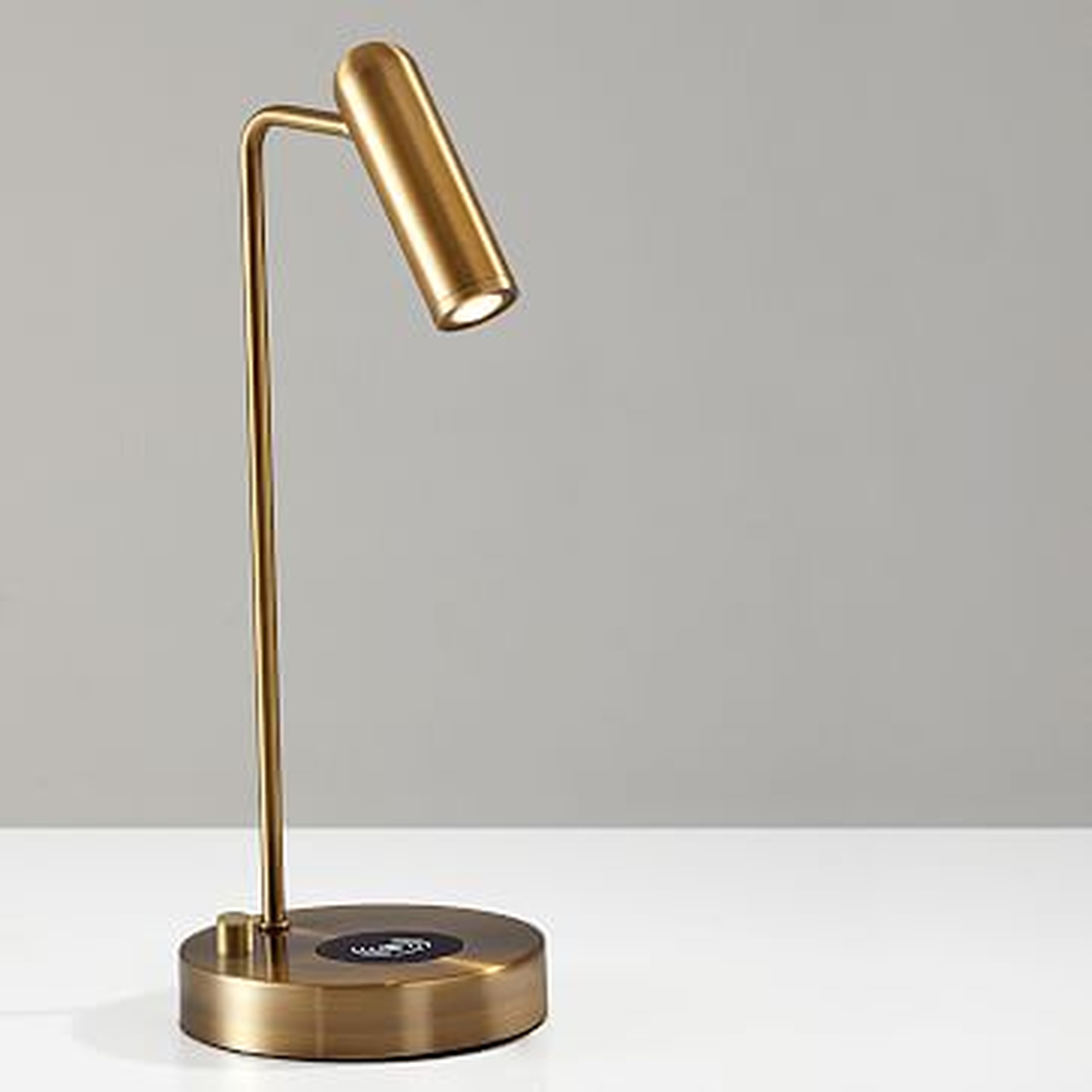 Linear Metal LED Charging Table Lamp + USB, Brass - West Elm