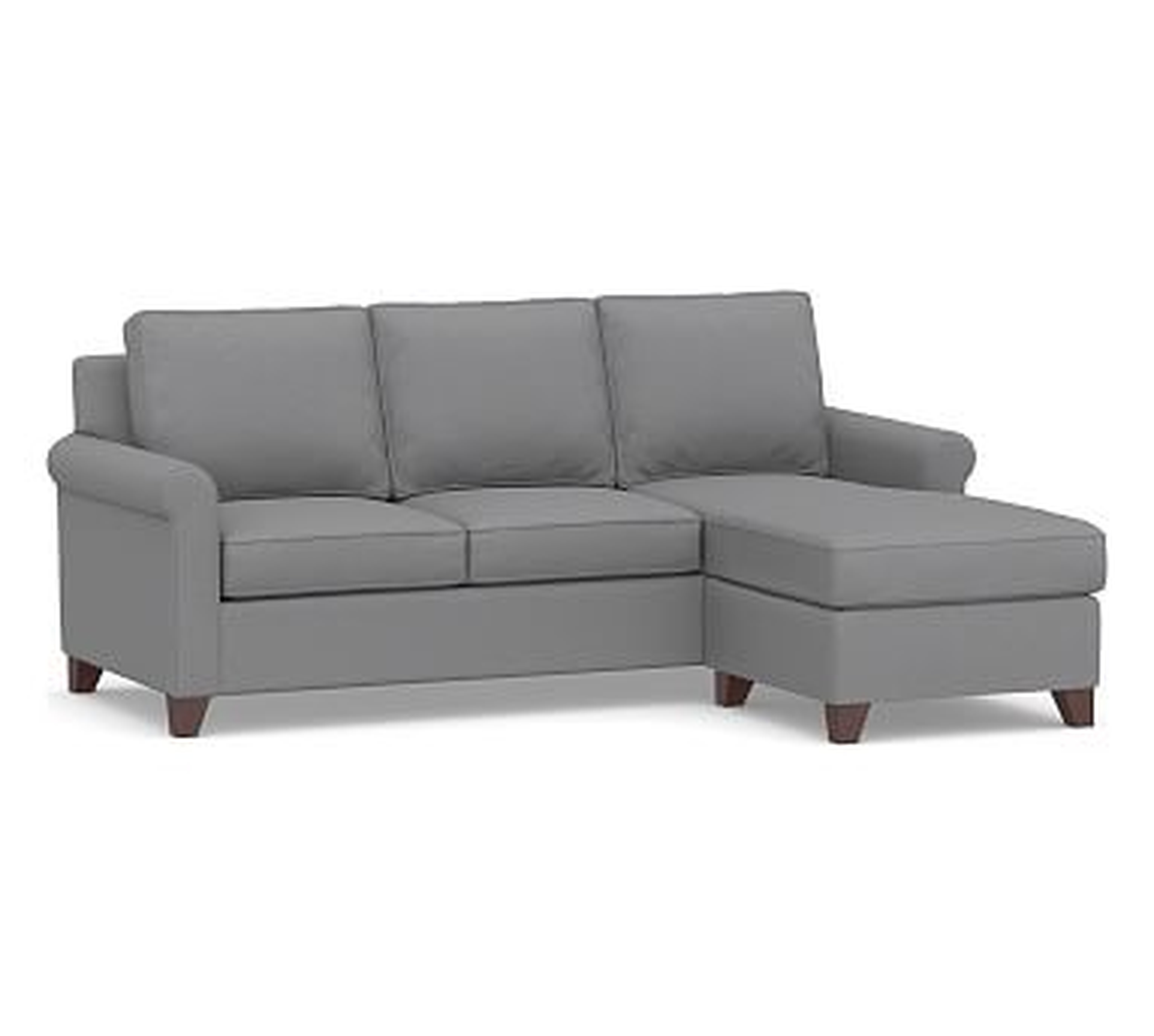 Cameron Roll Arm Upholstered Sofa with Reversible Chaise Sectional, Polyester Wrapped Cushions, Textured Twill Light Gray - Pottery Barn