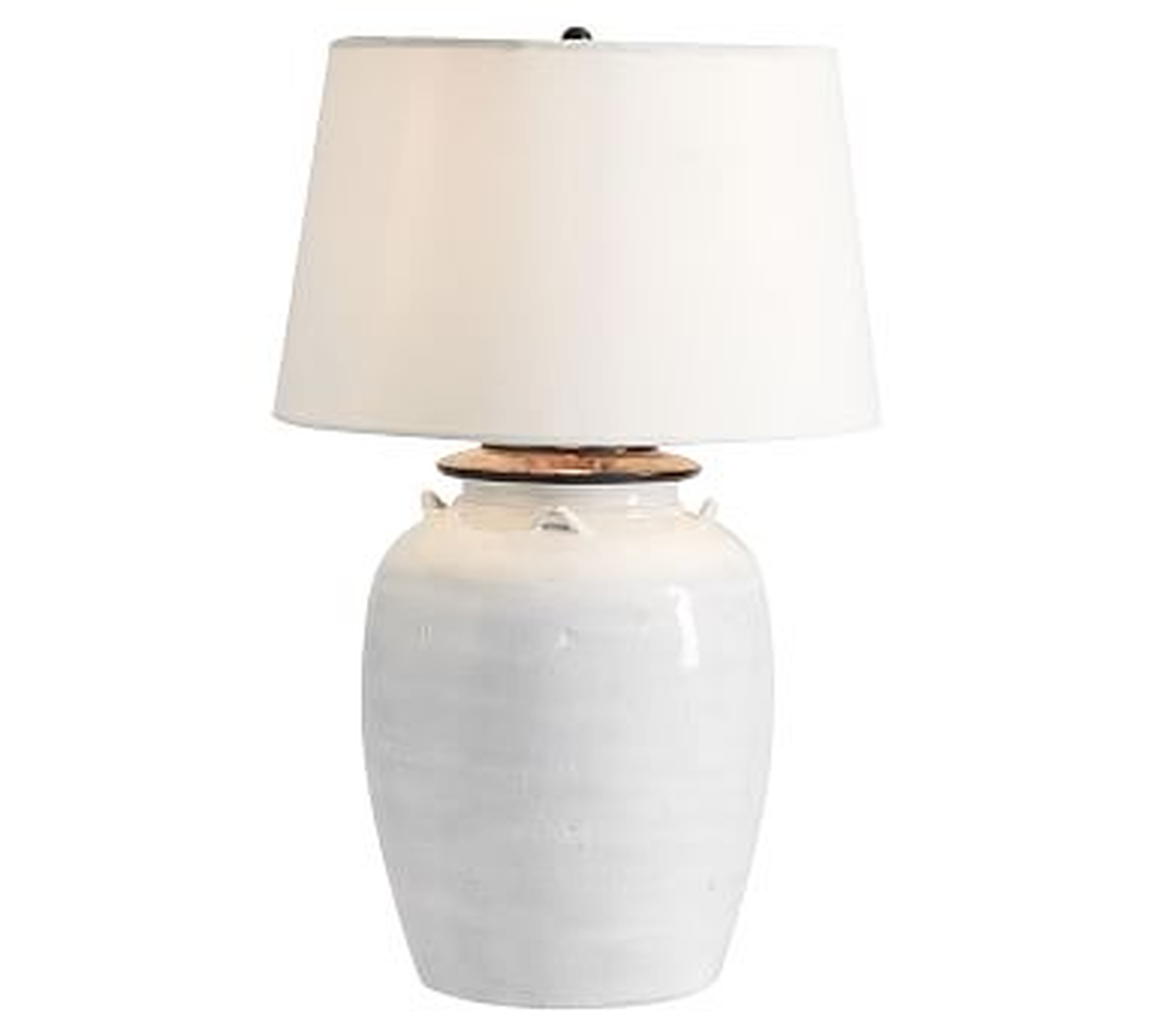 Courtney Ceramic 22" Table Lamp, Small Ivory Base with Small Tapered Gallery Shade, Sand - Pottery Barn